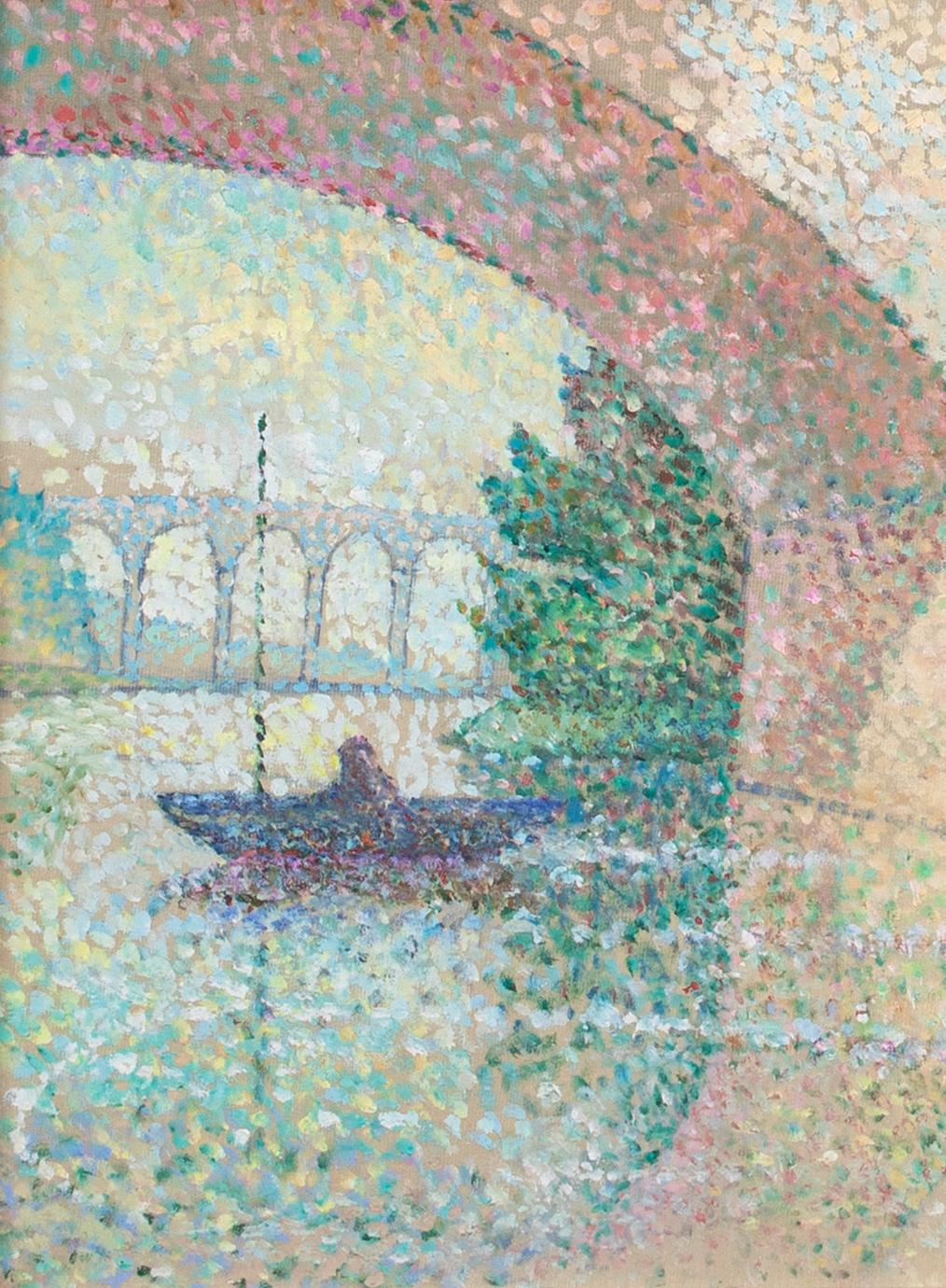 Under The Bridge, 1956 - Pointillist Impressionist For Sale 6
