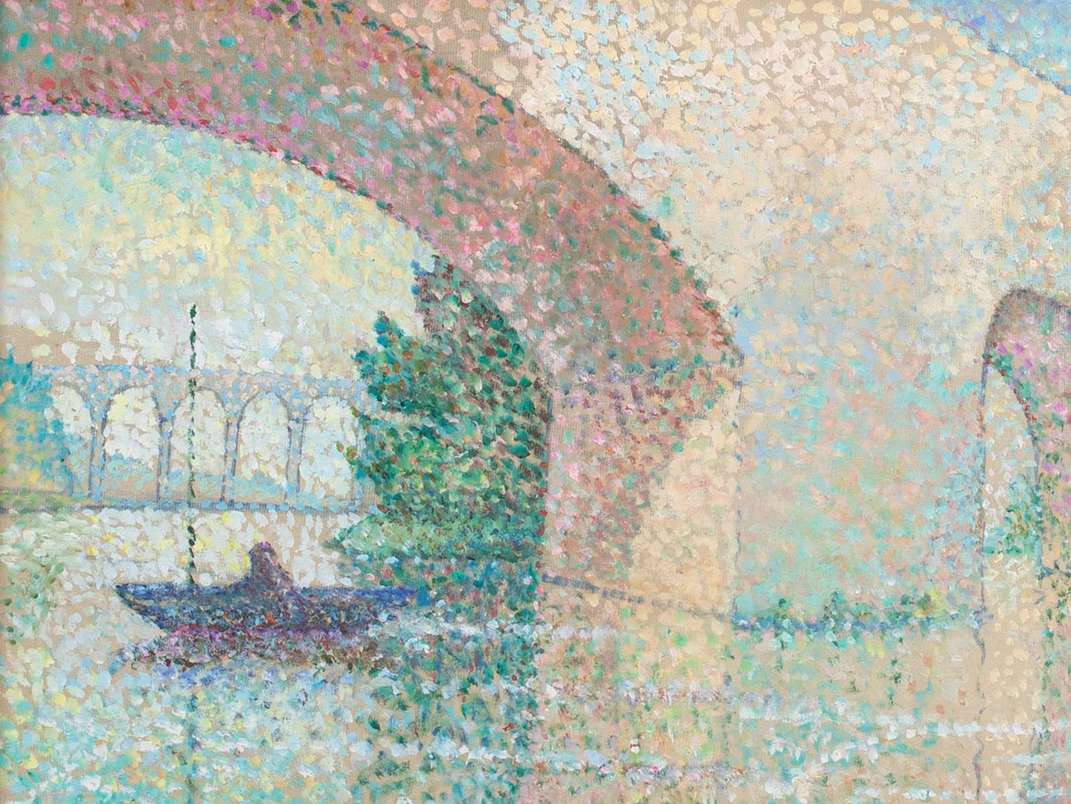 Under The Bridge, 1956 - Pointillist Impressionist For Sale 1