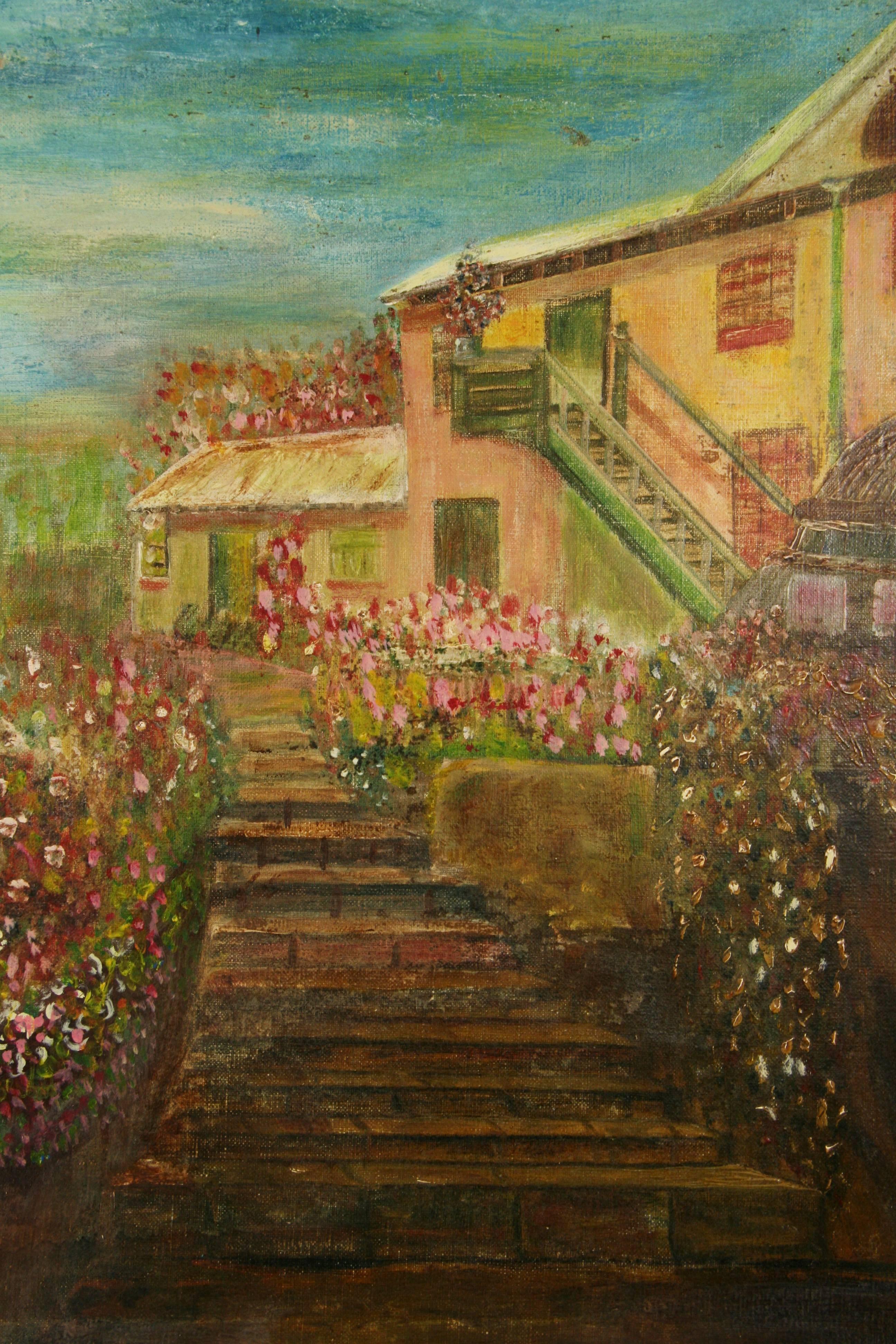 Sotto il sole della Toscana  Paesaggio di una casa di campagna degli anni '20 circa - Painting di Unknown