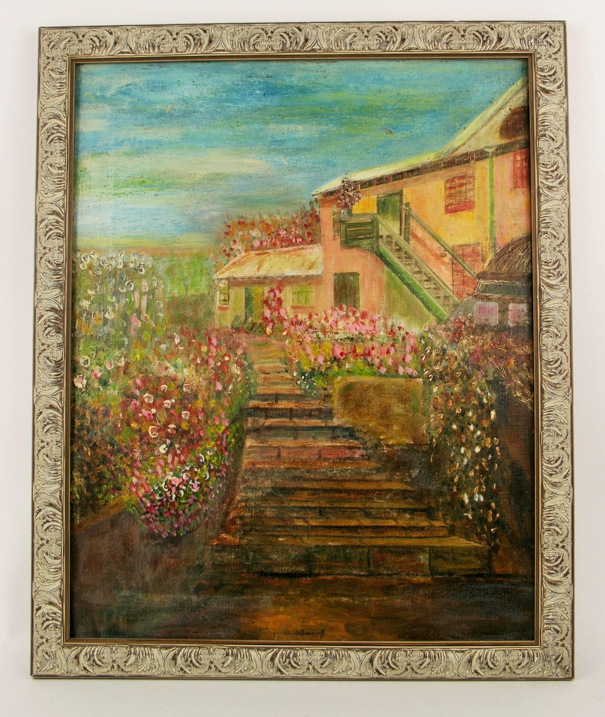 Sotto il sole della Toscana  Paesaggio di una casa di campagna degli anni '20 circa - Landscape Painting Marrone di Unknown