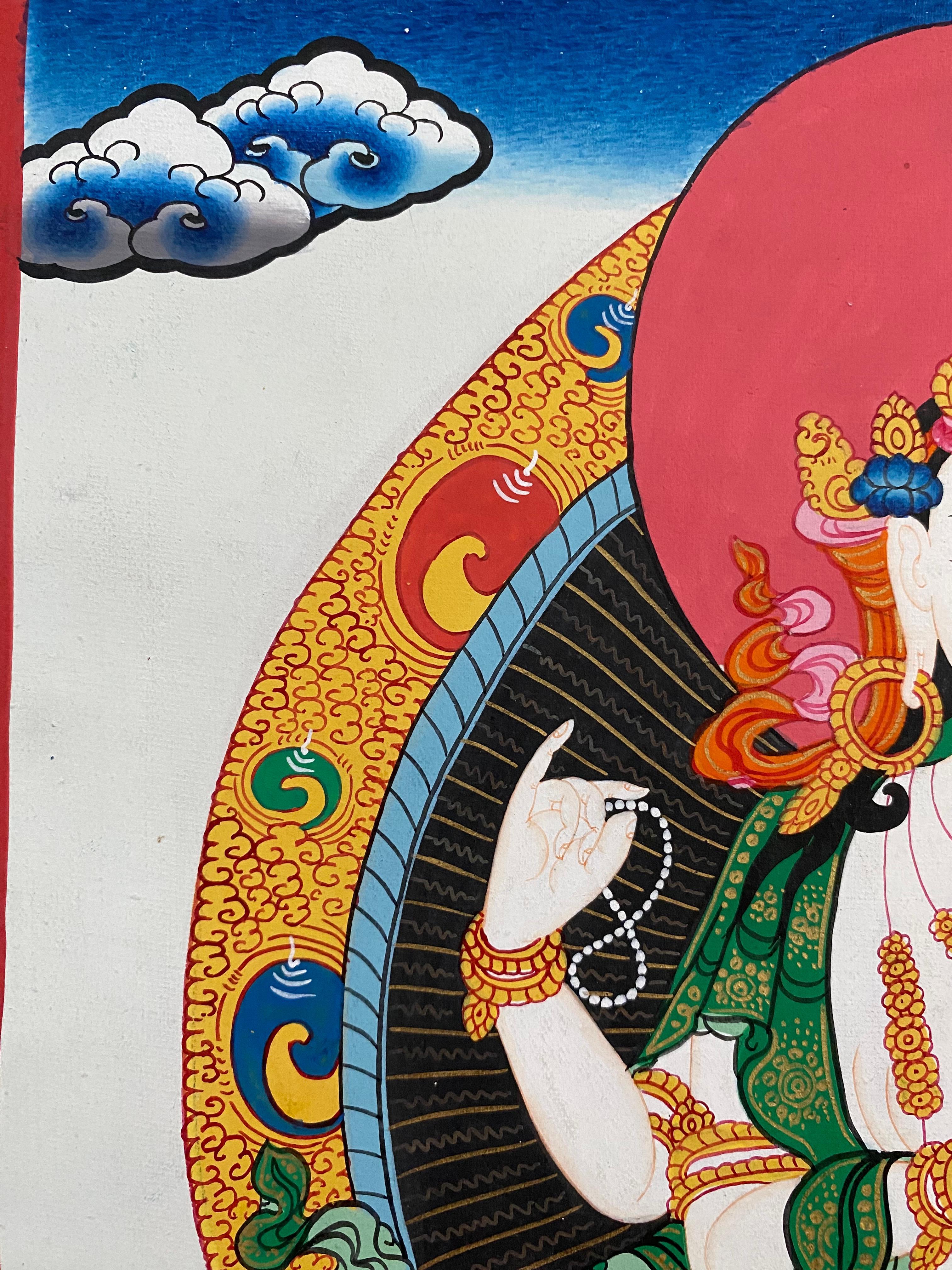 Ungerahmte handbemalte Chengeiz Thangka auf Leinwand 24 K Gold, Chengeiz, Thangka im Angebot 6