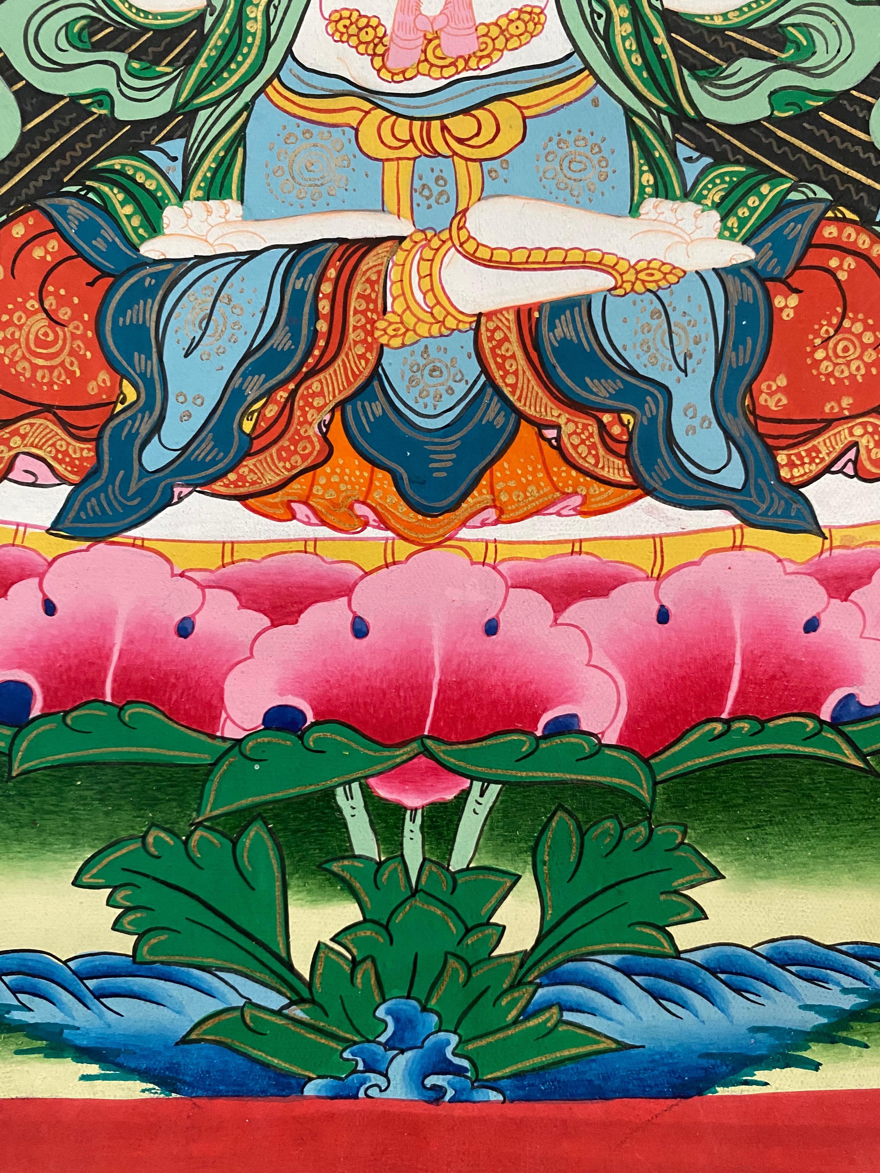 Ungerahmte handbemalte Chengeiz Thangka auf Leinwand 24 K Gold, Chengeiz, Thangka im Angebot 3