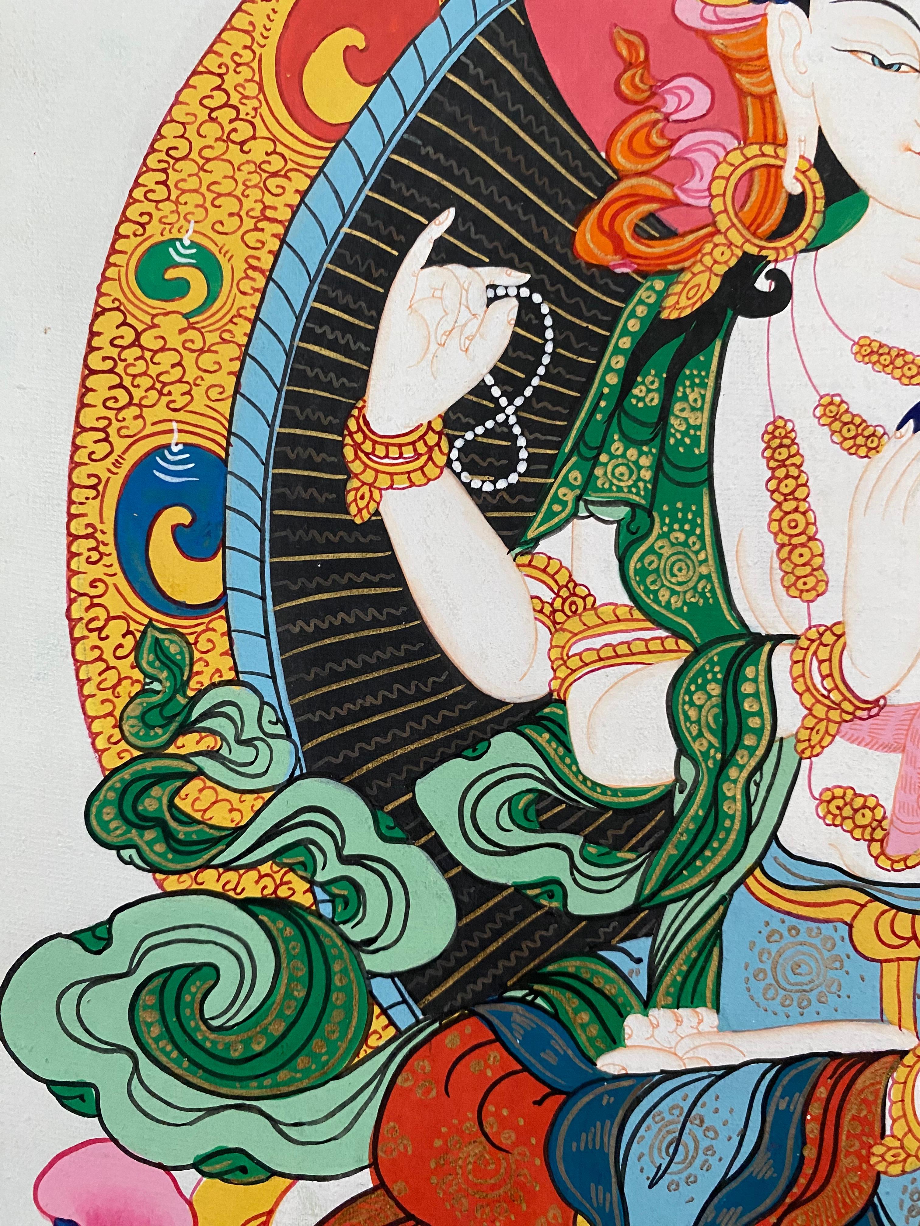 Unframed Hand Painted Chengeiz Thangka on Canvas 24 K Gold  For Sale 5