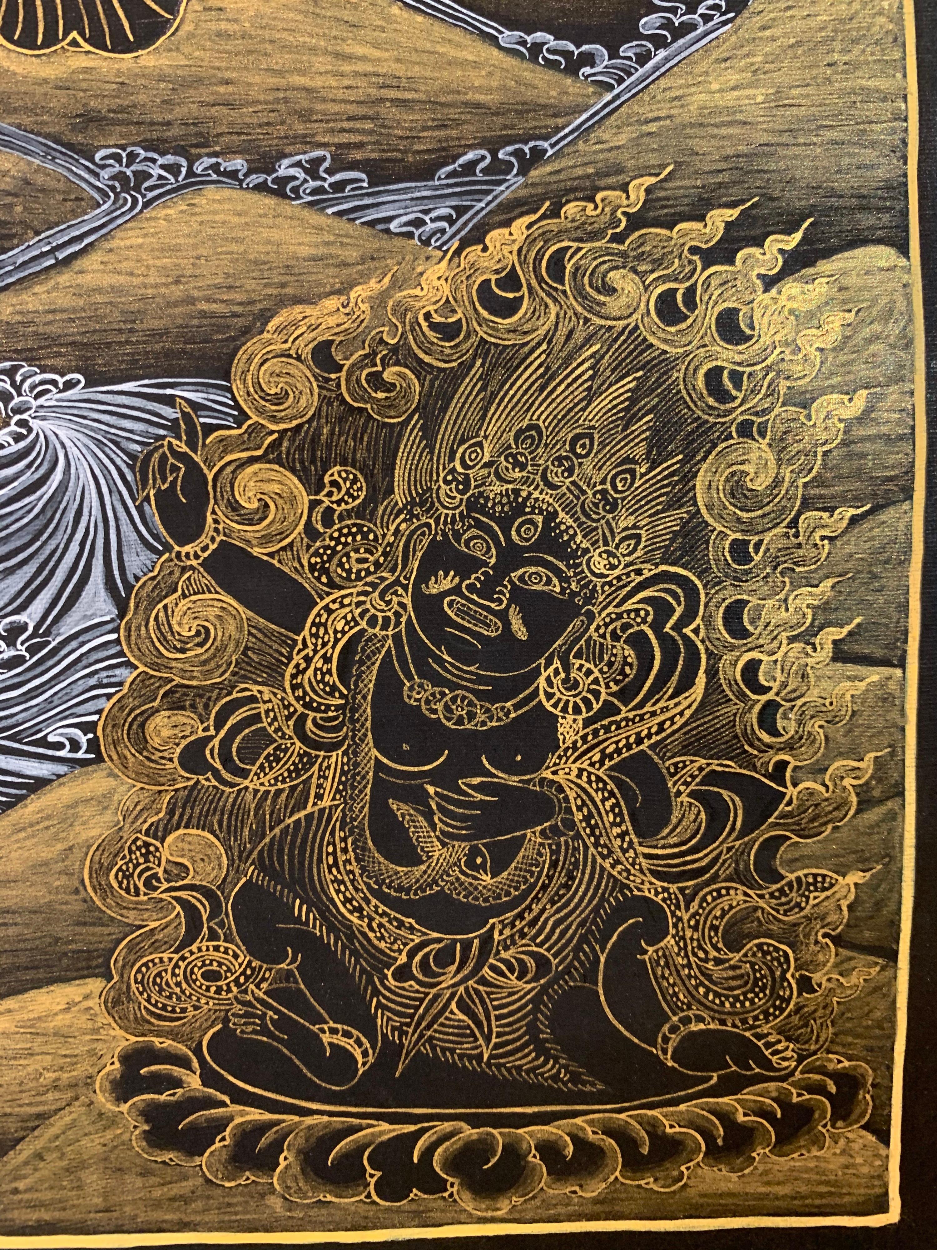 Unframed Hand Painted Chenrezig Thangka on Canvas with 24K Gold  For Sale 1