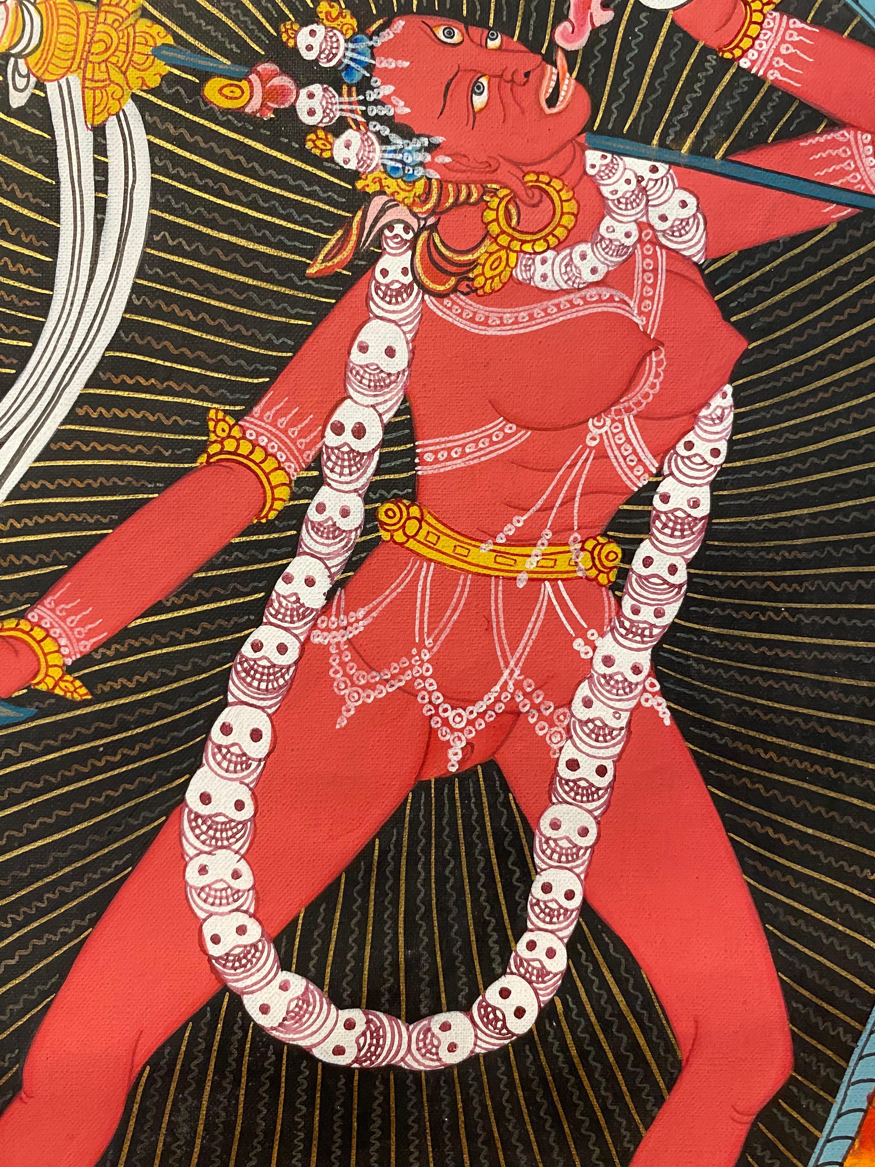 Unframed Hand Painted Dakini/Vajrayogini Thangka on Canvas 24K Gold For Sale 5