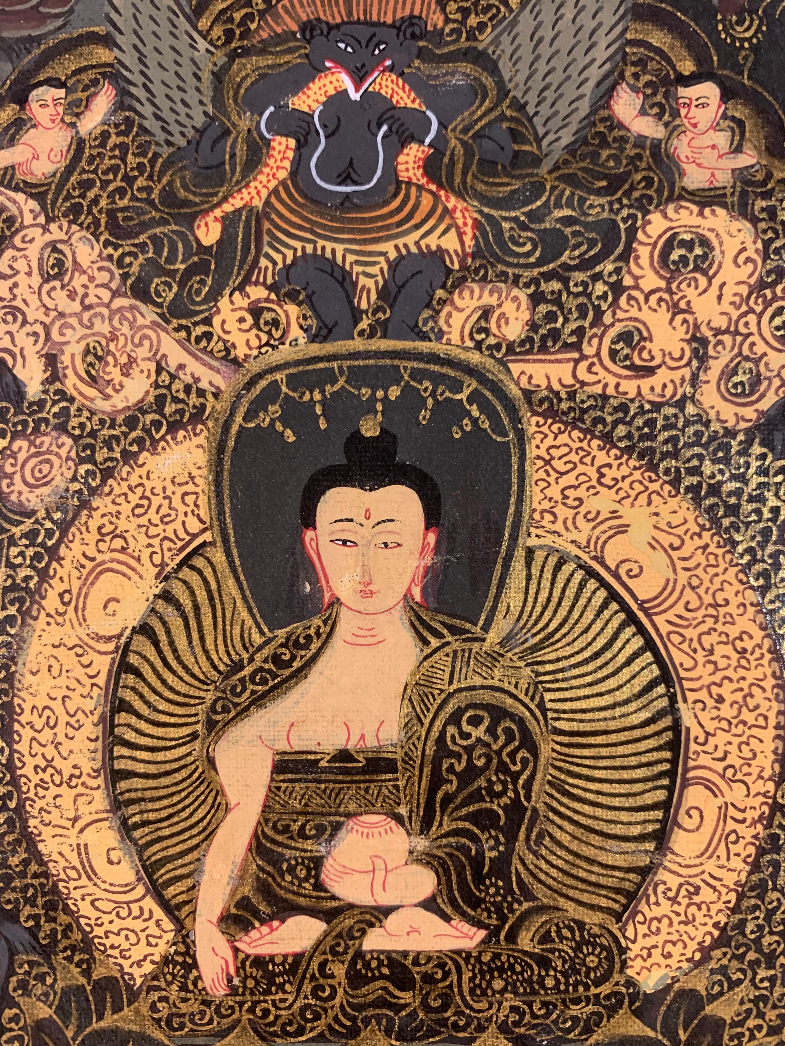 Unframed Hand Painted History Buddha Thangka on Canvas with 24K Gold For Sale 6