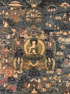 Unframed Hand Painted History Buddha Thangka on Canvas with 24K Gold