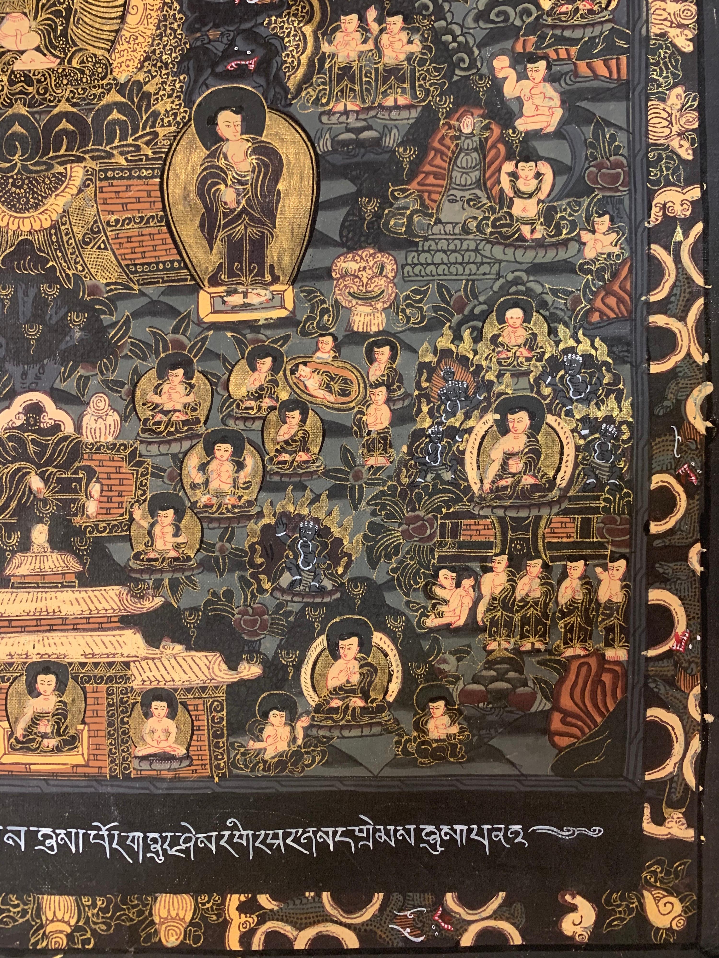 Unframed Hand Painted History Buddha Thangka on Canvas with 24K Gold For Sale 1