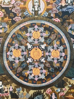 Unframed Hand Painted Thangka "Mandala" on Canvas with 24K Gold