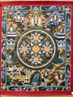 Unframed Hand Painted Thangka "Mandala" on Canvas with 24K Gold