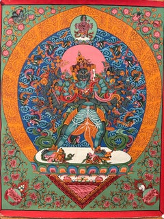 Unframed Hand Painted Thangka Painting "Chakrasamvara & Vajrayogini" on Canvas