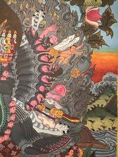 Ungerahmtes handgemaltes Thangka "Vajrabhairaba" auf Leinwand mit 24K Gold