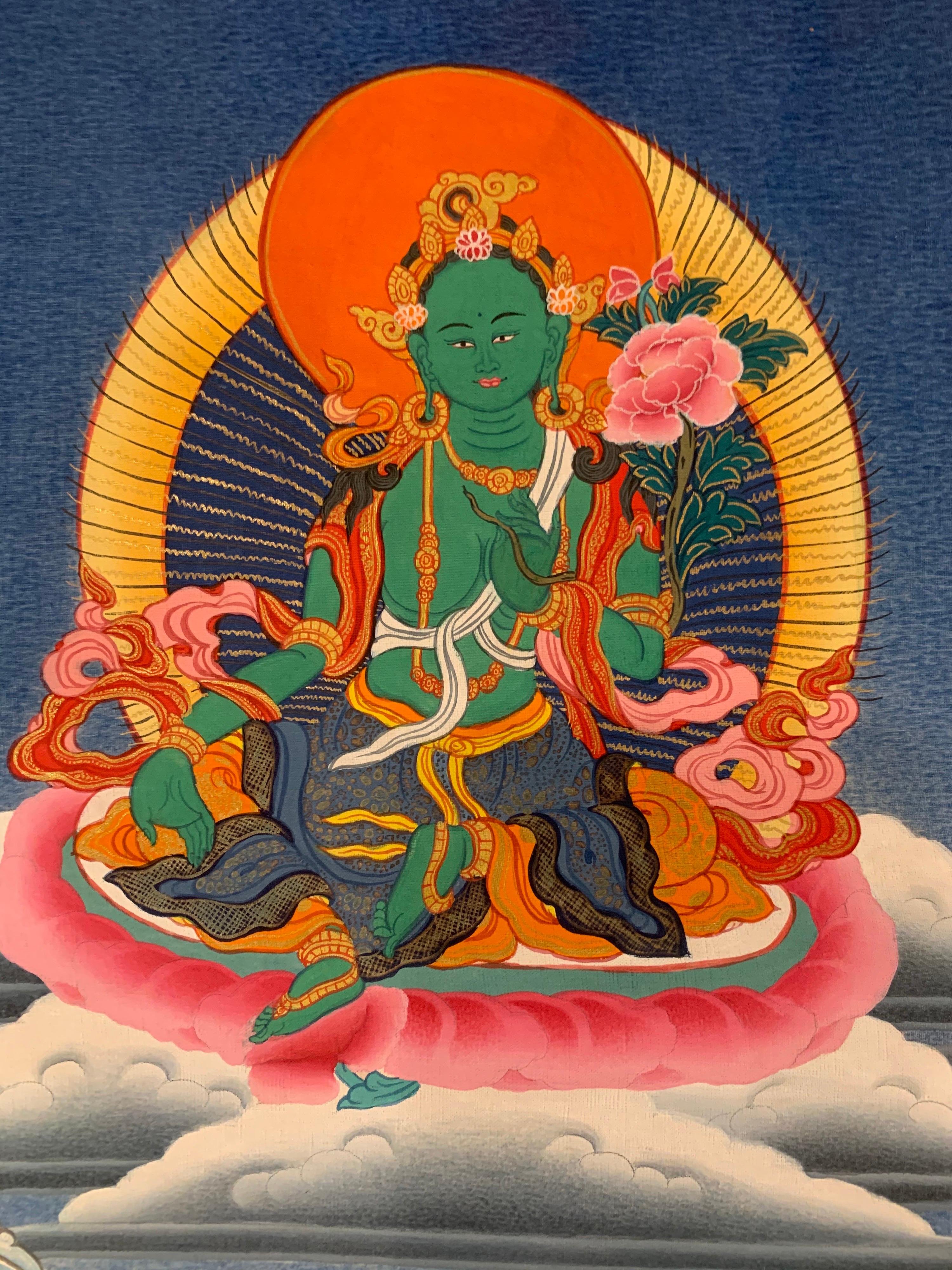 Unframed Hand Painted Thousand-armed Avalokitesvara Thangka on Canvas with Gold For Sale 2