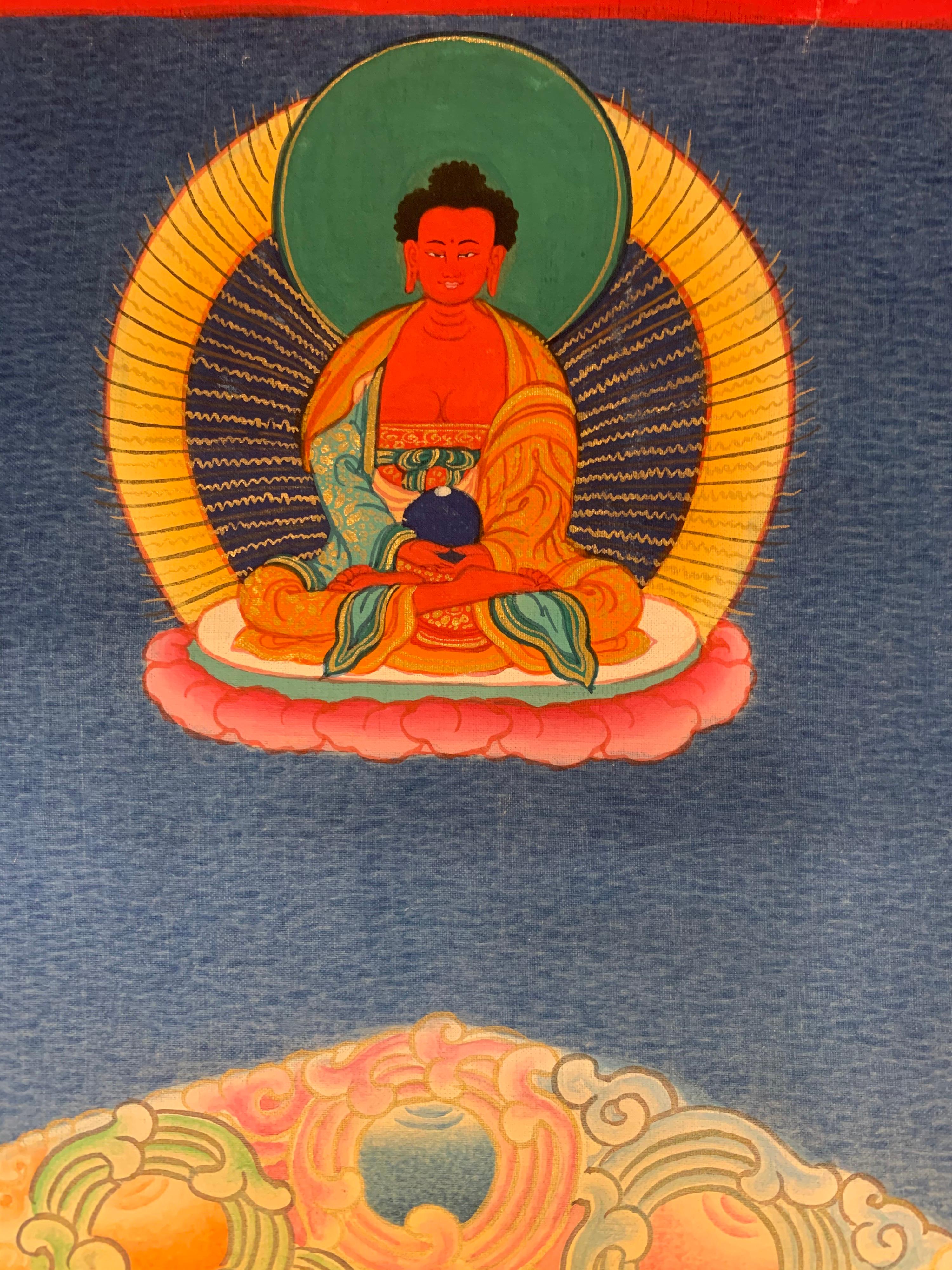 Unframed Hand Painted Thousand-armed Avalokitesvara Thangka on Canvas with Gold For Sale 3