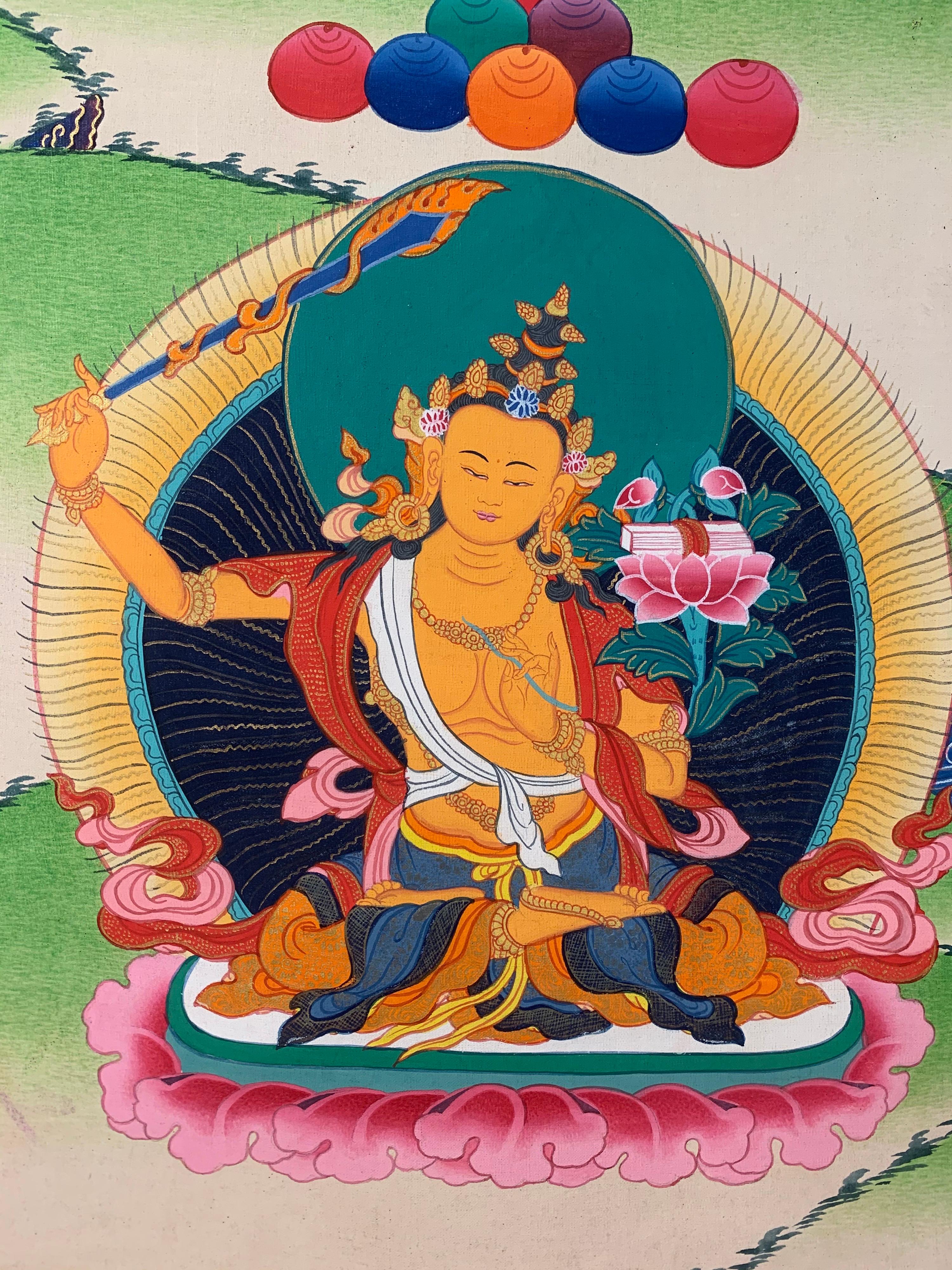 Unframed Hand Painted Thousand-armed Avalokitesvara Thangka on Canvas with Gold For Sale 1