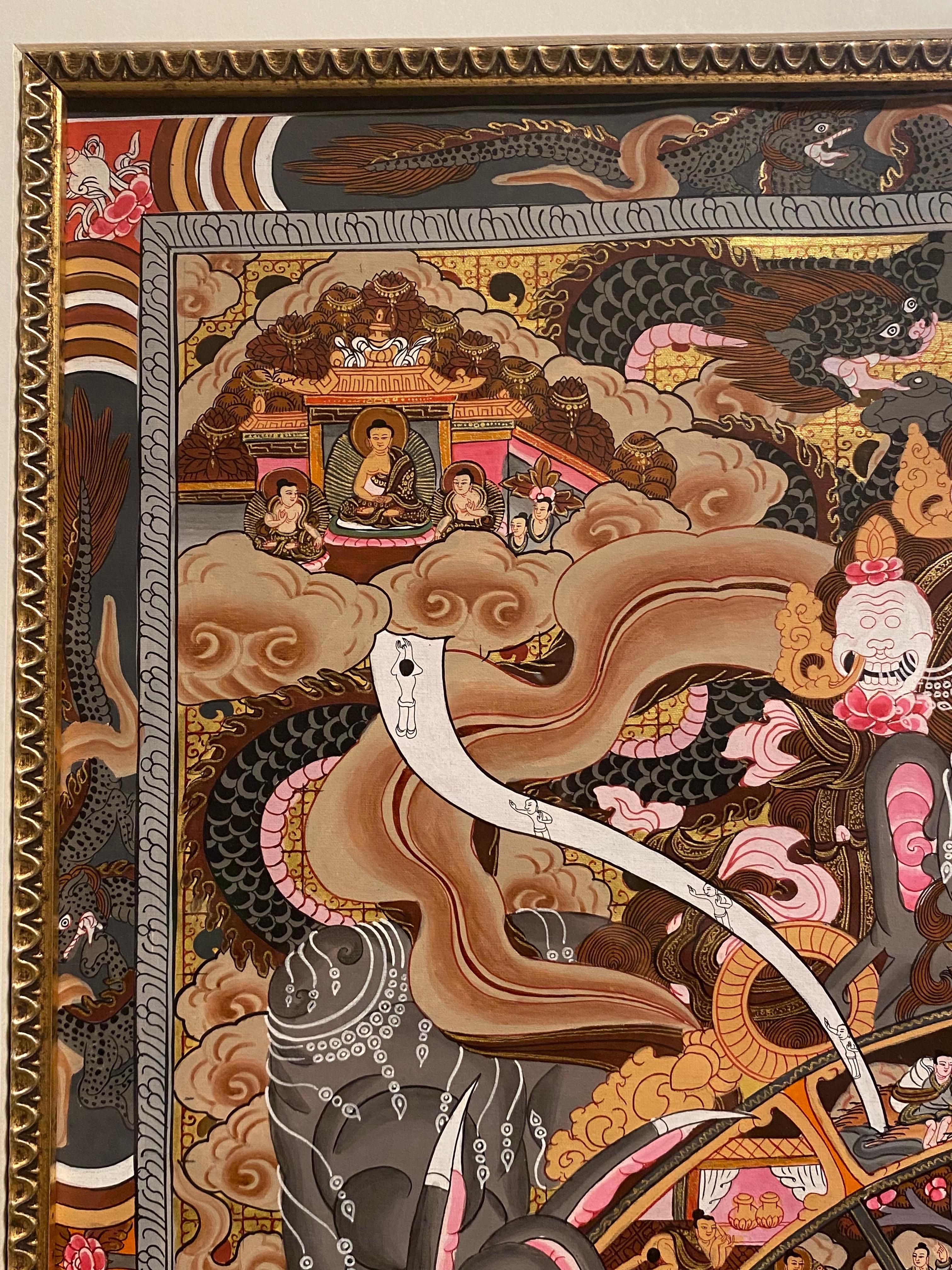 Thangka de la roue de la vie peint à la main sur toile, non encadré, or 24K en vente 5