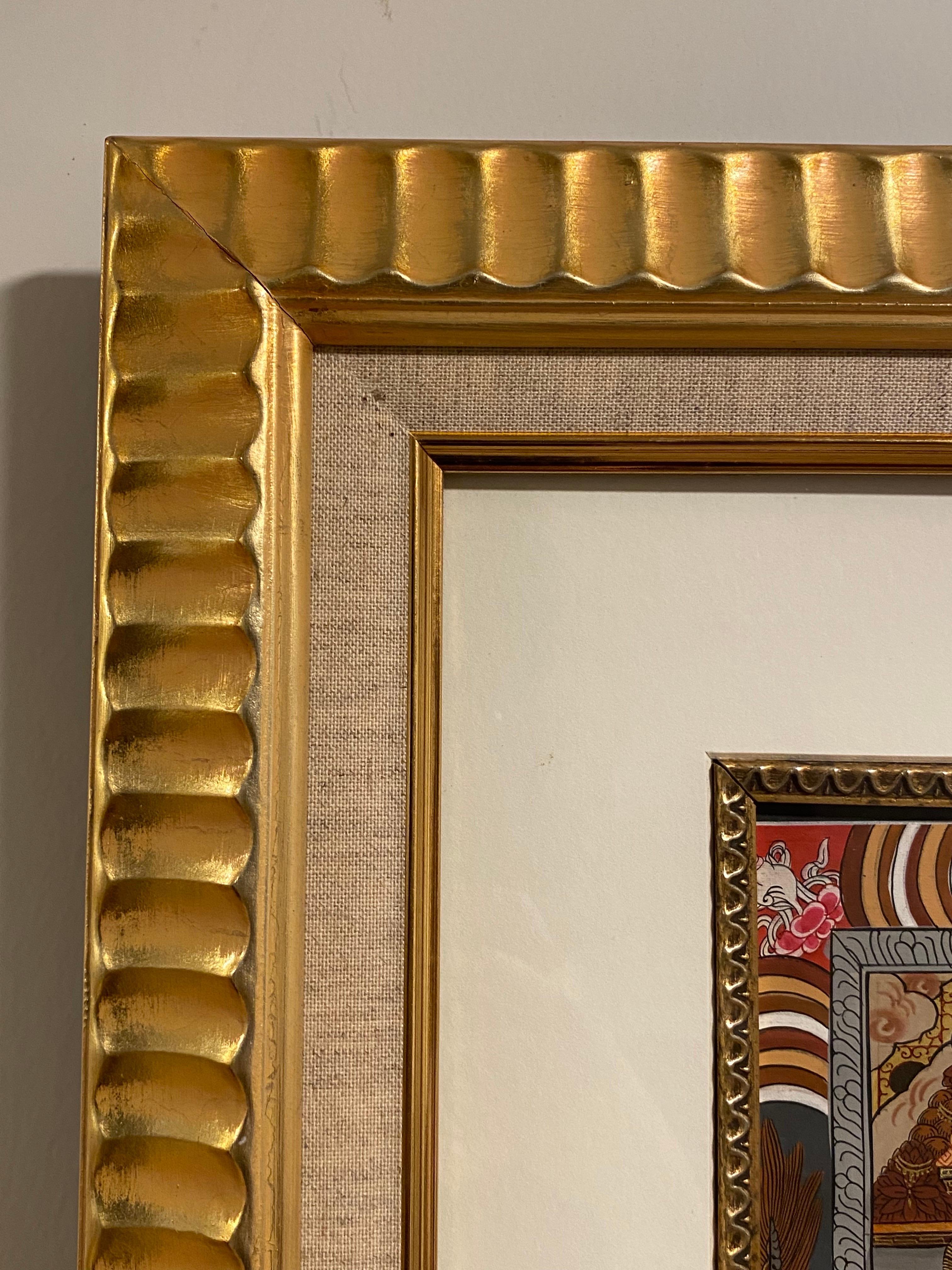 Un gerahmtes handbemaltes Thangka-Rad des Lebens, Thangka auf Leinwand 24K Gold im Angebot 14