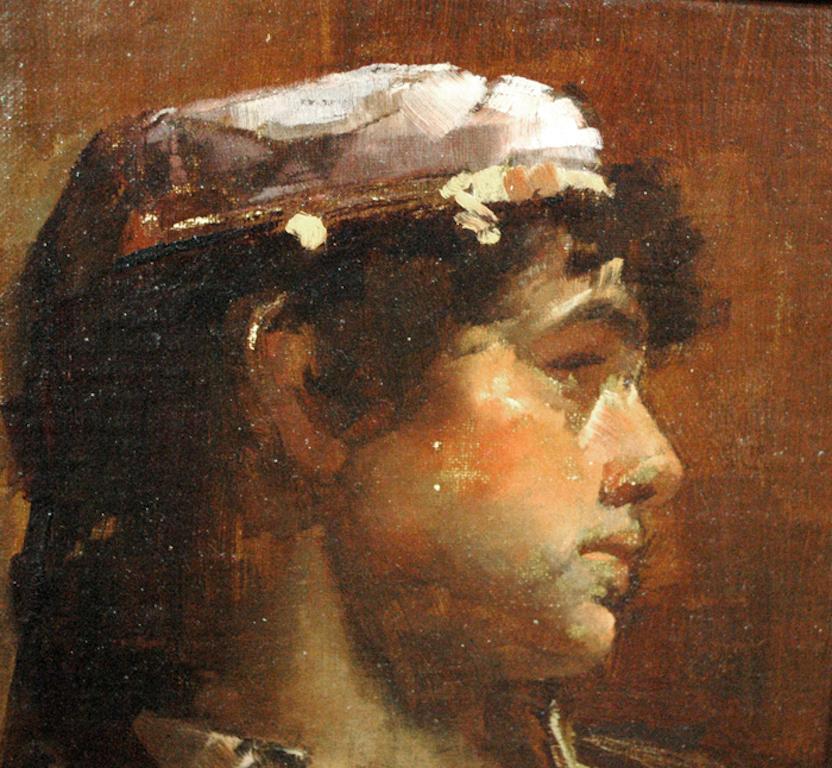 unknown artist (French); Portrait; oil on board - Brown Portrait Painting by Unknown