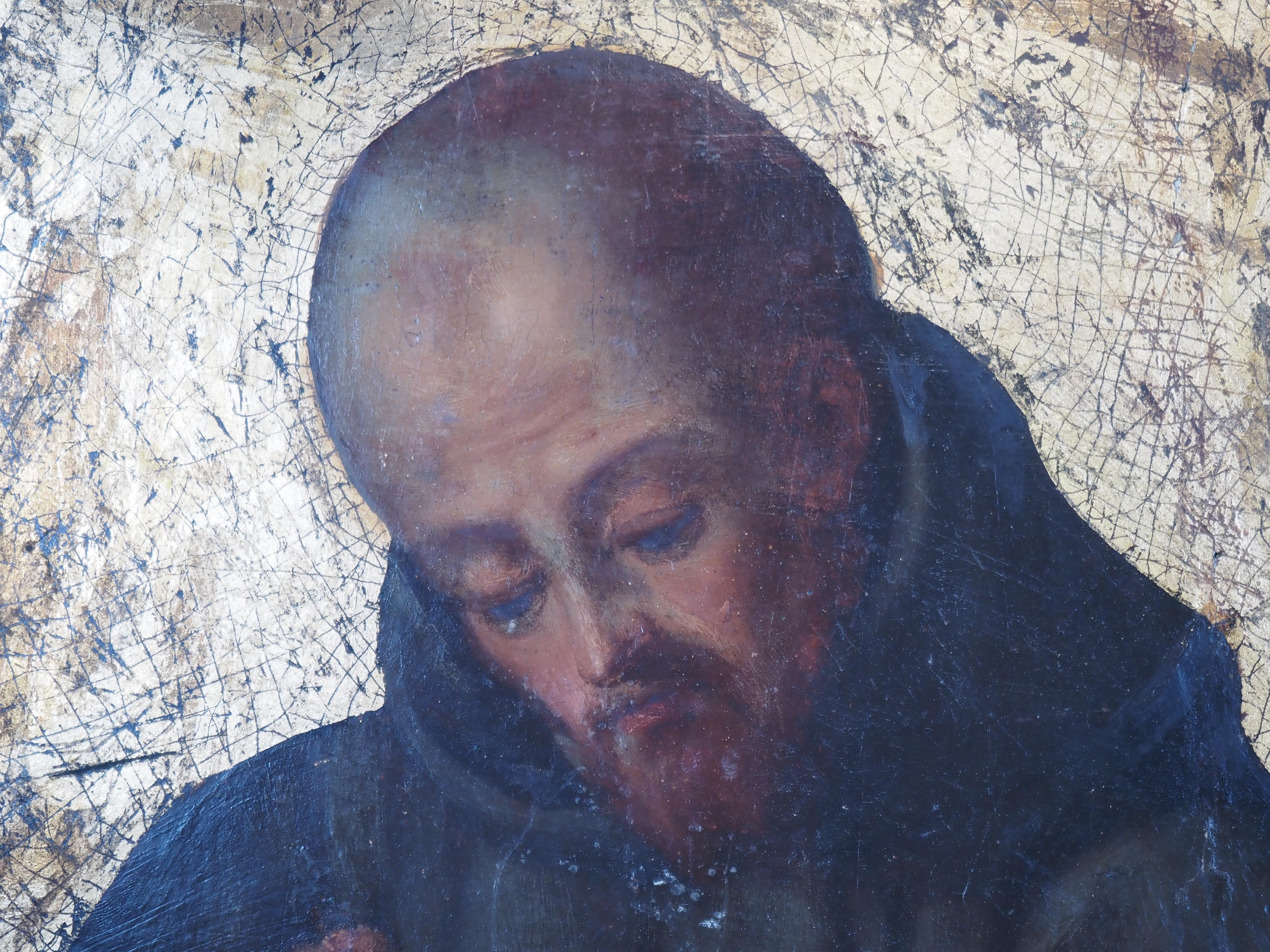 Artista sconosciuto - Monaco o eremita in preghiera, pannello di legno - Painting di Unknown