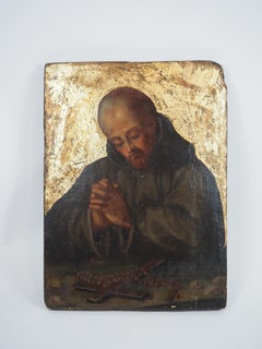 Artista desconocido - Monje o ermitaño en oración, panel de madera