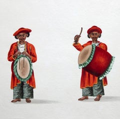 Musicians - 19th Century, Figurative Painting, 3 men in Orange with Instruments