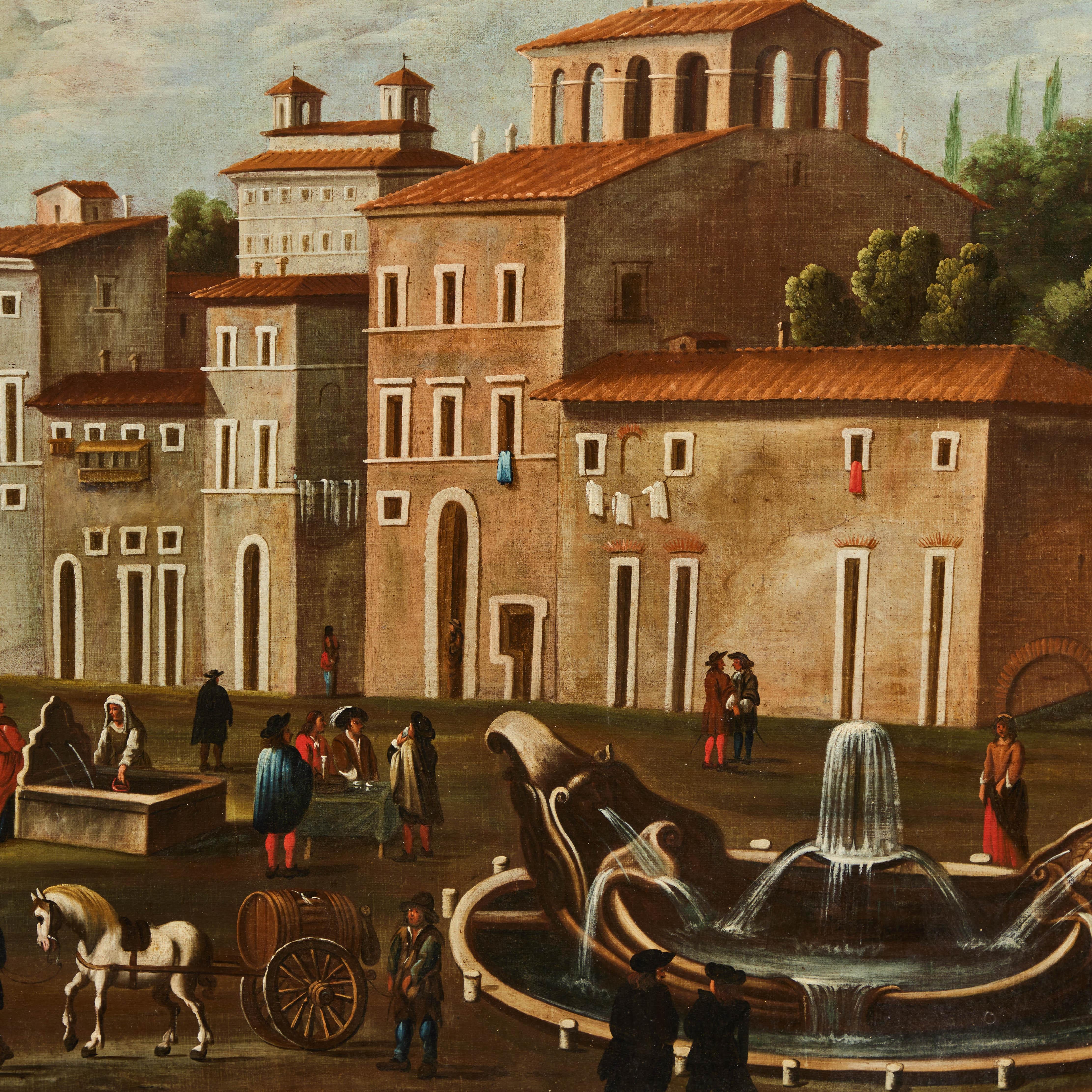 17th century oil on panel of Piazza di Spagna. Italian school.  Frame later. 