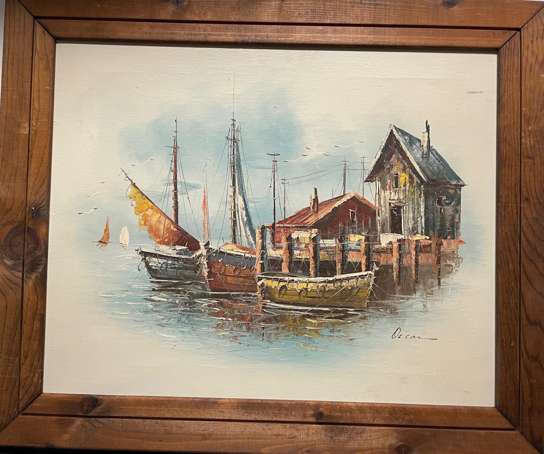 Original oil painting for those who love nautical art.
It has a wooden frame and is in good condition.

The artist's name is Oscar.   It is signed.