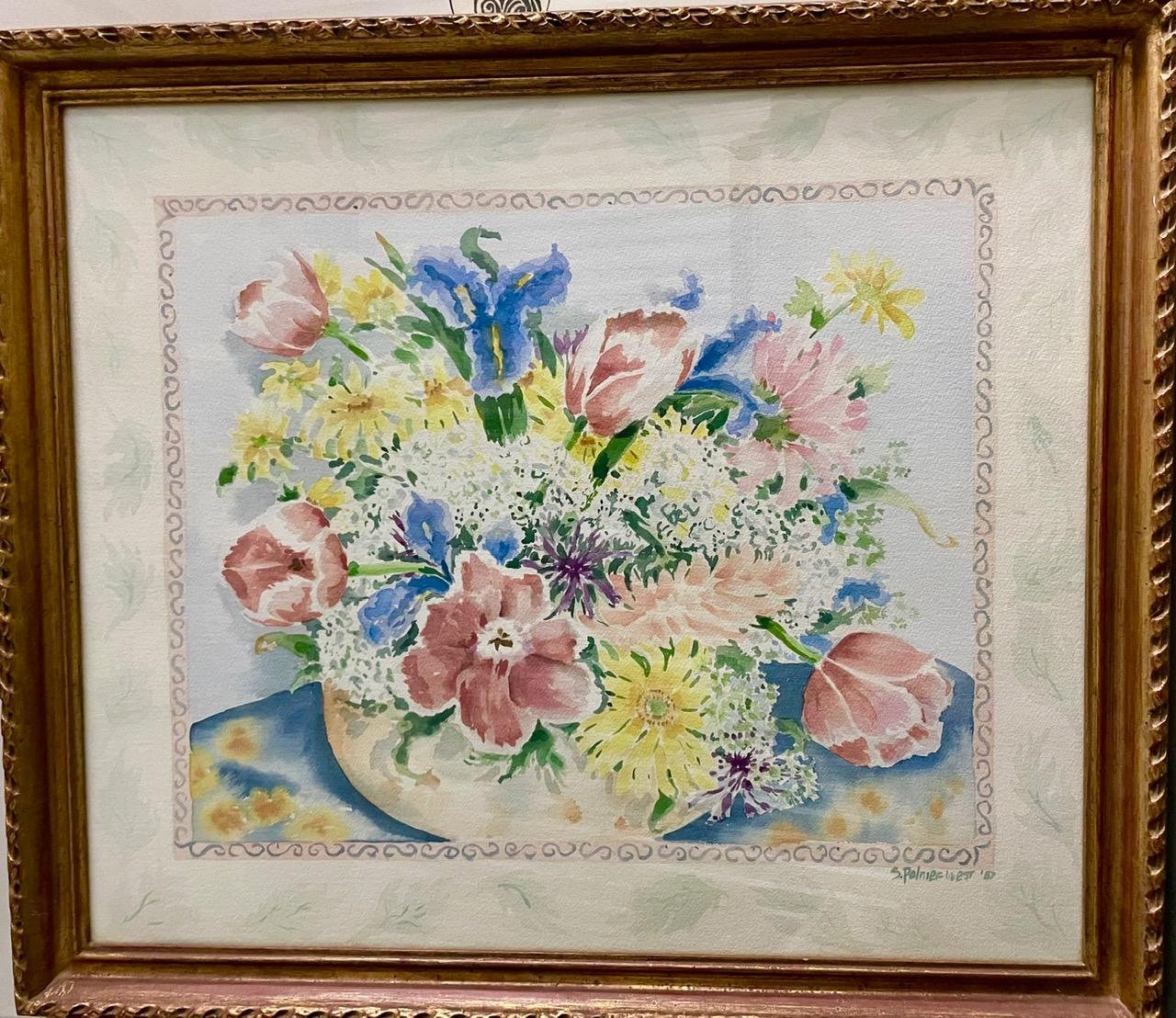 Flowers painted beautifully in watercolor by Susan Palmer would look nice in so many homes!
This painting is an original and signed by the artist with the frame included.
