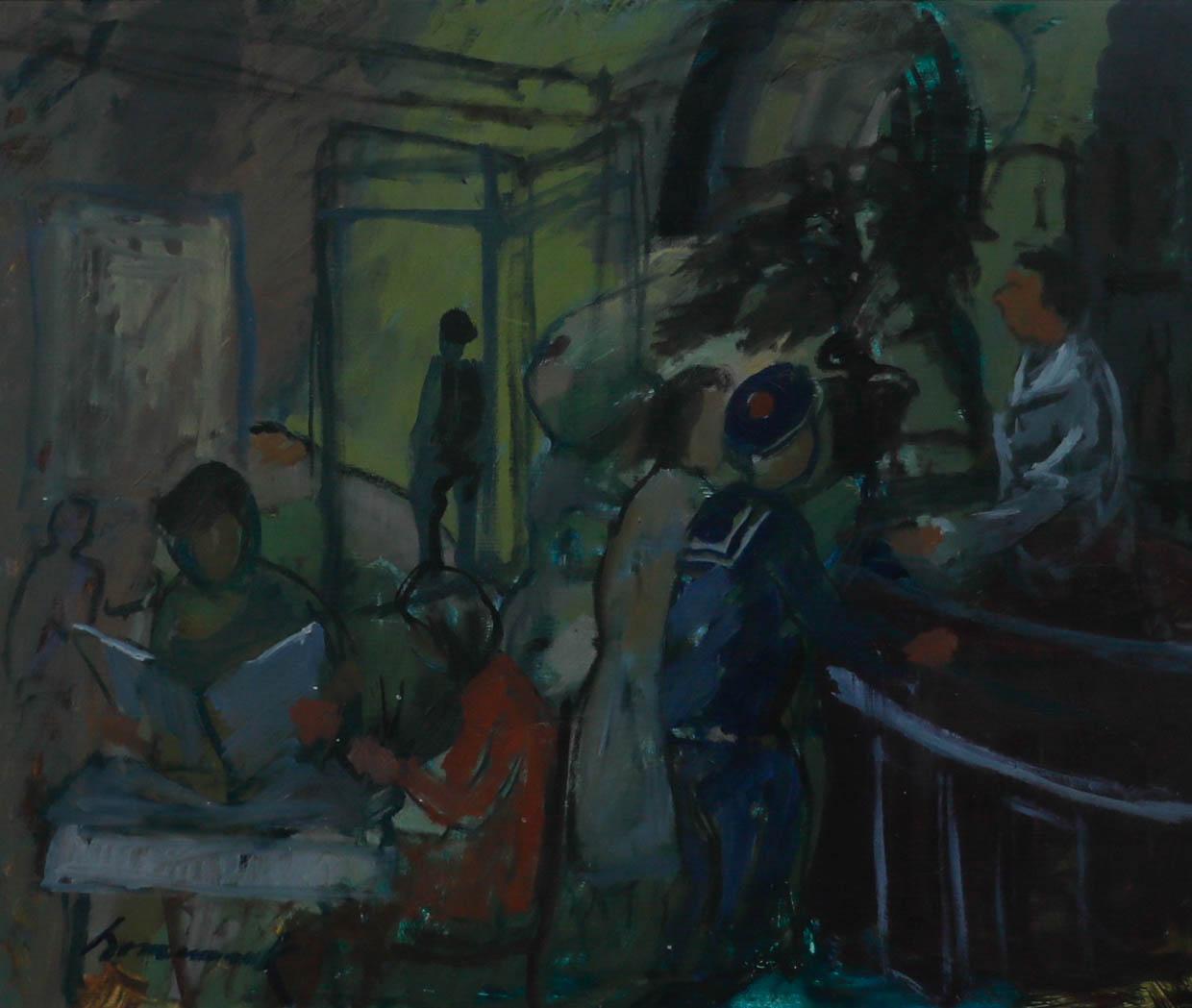 Uno Bornemark - Gerahmtes Ölgemälde, Mitte des 20. Jahrhunderts, Dinner Reservationen – Painting von Unknown
