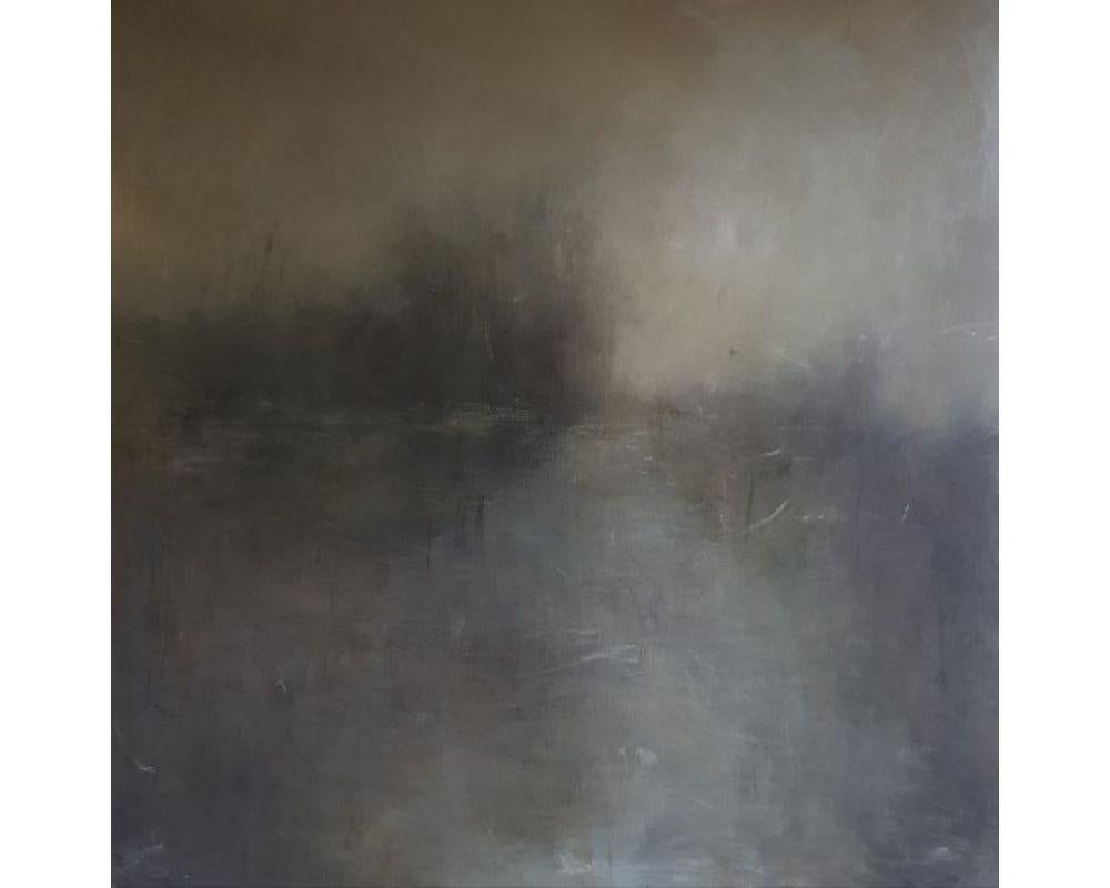 Unknown Abstract Painting – Abstraktes Landschaftsgemälde ohne Titel 17, zeitgenössische Kunst, graue Kunst, Grüne Kunst