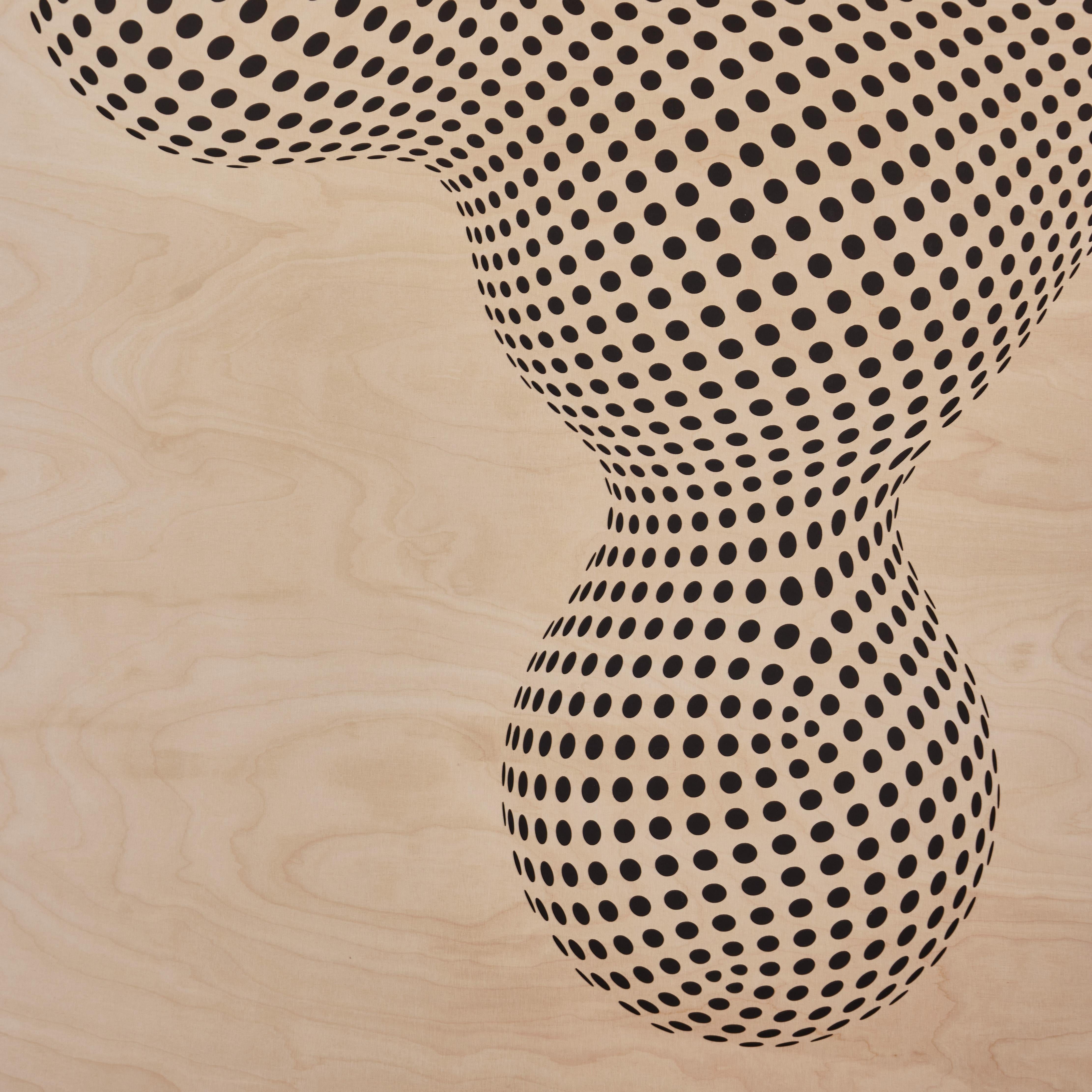 Eine energiegeladene abstrakte Arbeit von Nicolas Todd (1969) und Damien Fitch (1964), einem französischen Künstlerduo, das seit Anfang 2000 zusammenarbeitet. Im Flirt mit der OP-Art und der Netzhautwahrnehmung beherrschen beide Künstler die