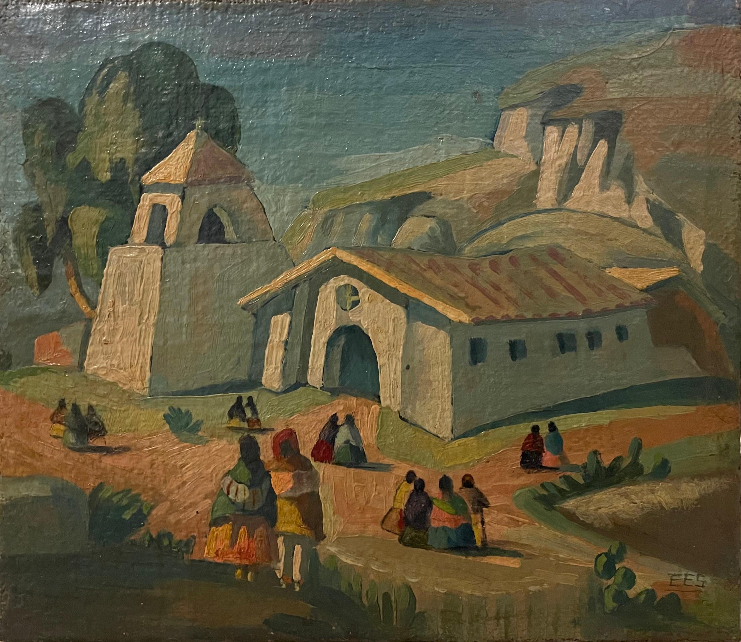 Unknown Landscape Painting - Untitled (Church on the Hill)