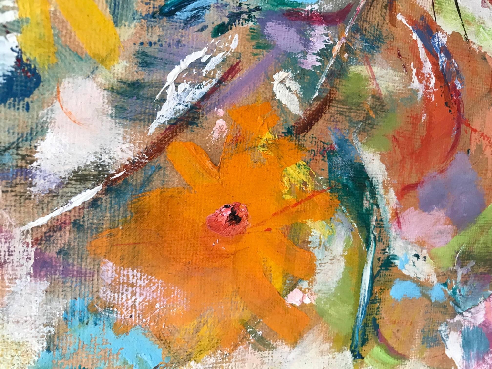 Untitled: Floral Still Life in Orange, Yellow, Purple and Green - Abstract Impressionist Art by Unknown