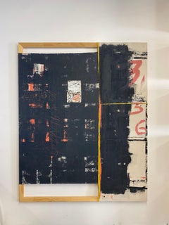 Abstract, black, red, large canvas, wooden frame, painting