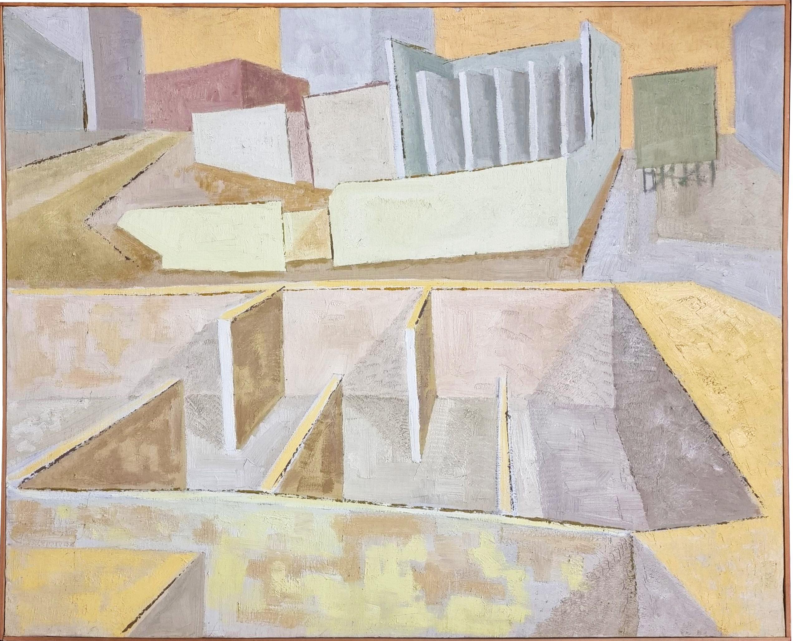Untitled (Geometric Abstraction, Cityscape, Feyninger) - Painting by Unknown