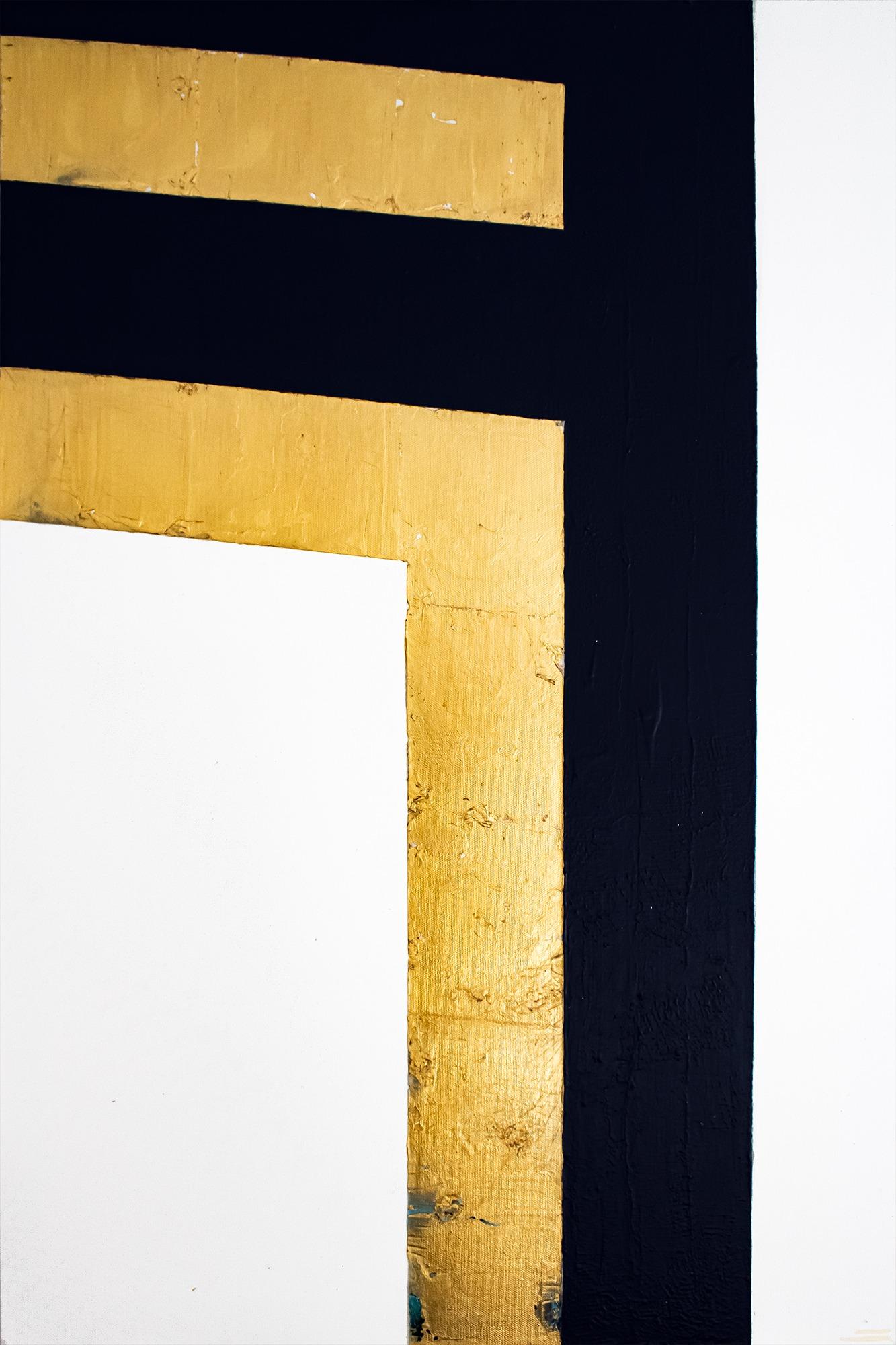 untitled (gold&dark blue) - Painting by Unknown