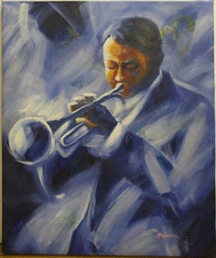 "Untitled (Jazz Musician)" Signed Painting on Canvas 