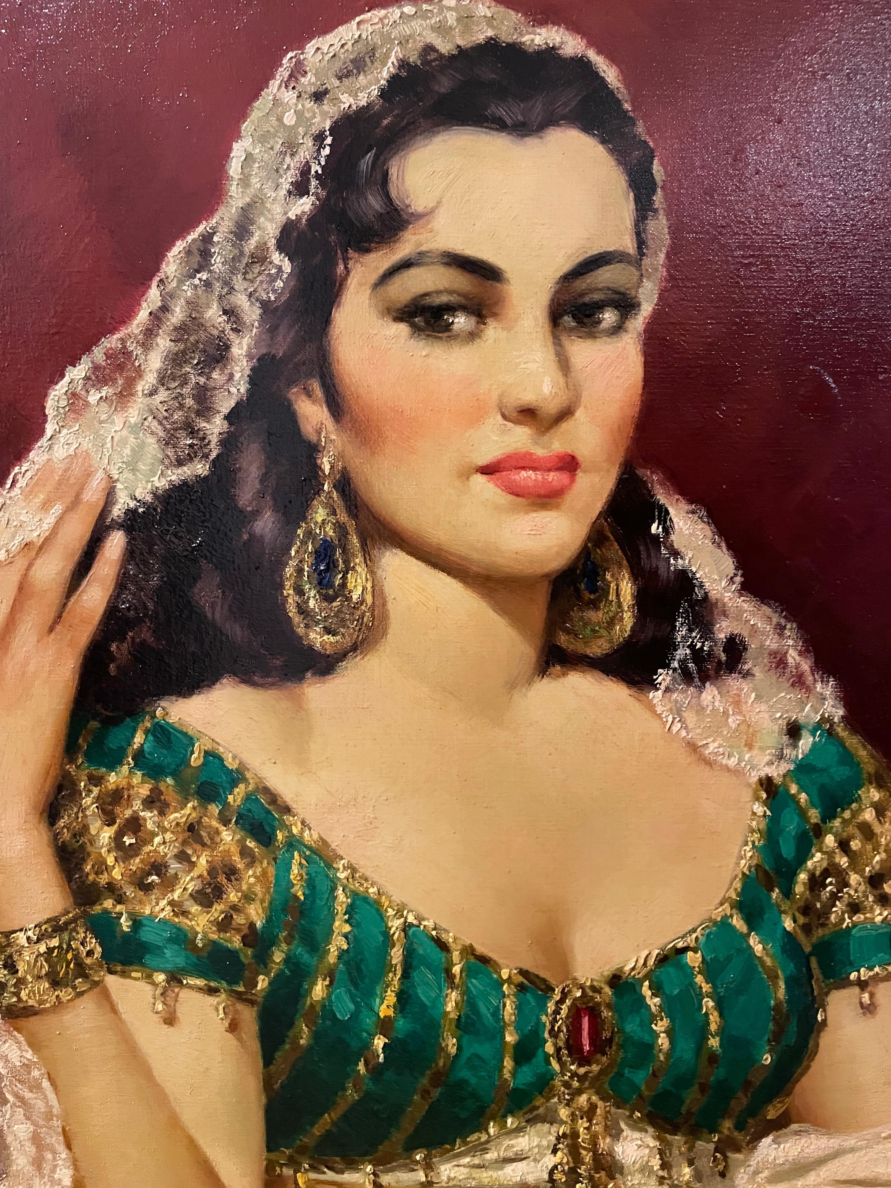 A very large portrait of a young indian woman posing for the artist. While not much is known about the artist or the subject, it appears to have been owned by a resident of London at one point and perhaps painted in Rome as denoted below the