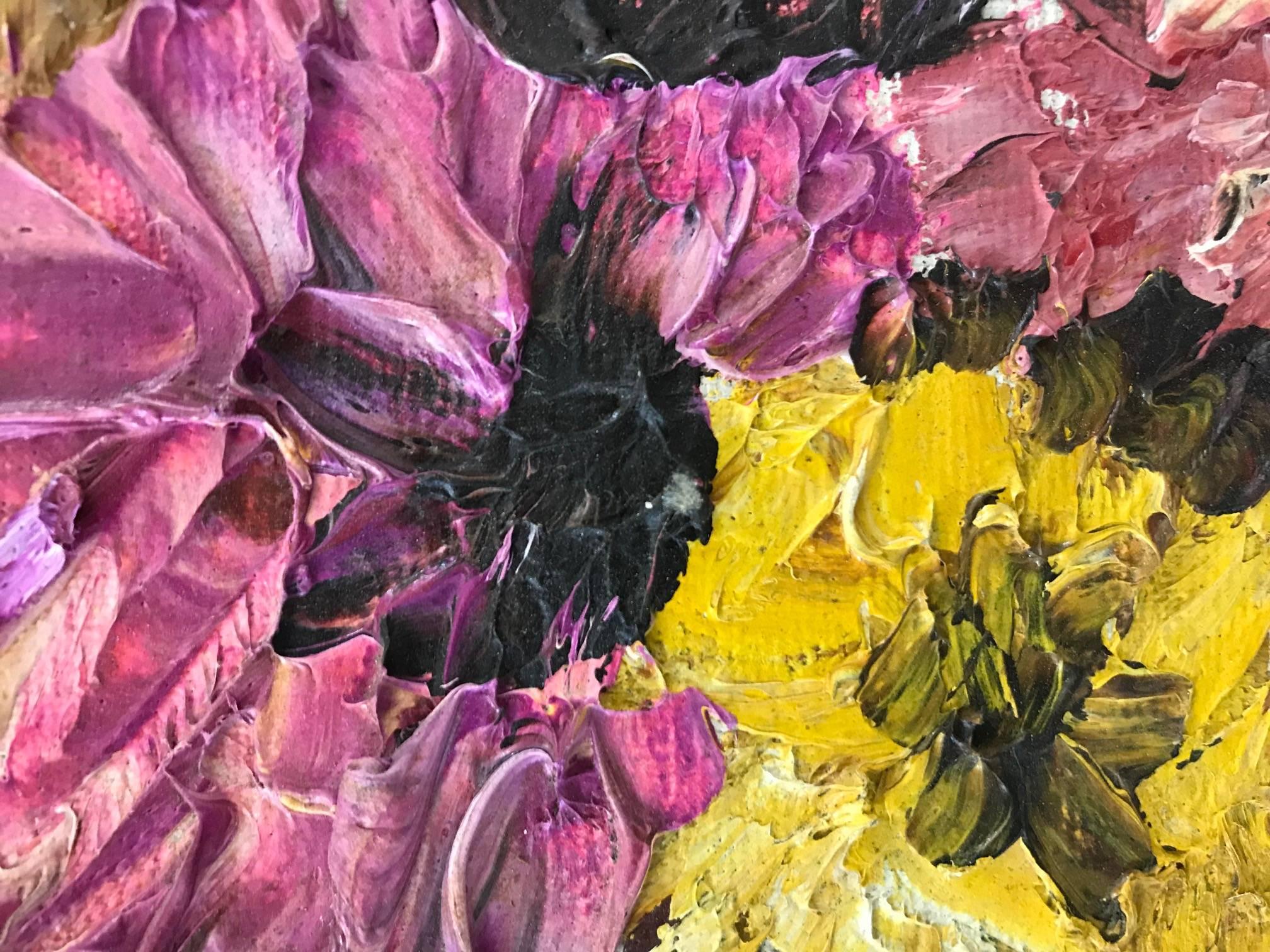 Untitled: Purple, Pink, Yellow Floral Still Life - Abstract Impressionist Painting by Unknown