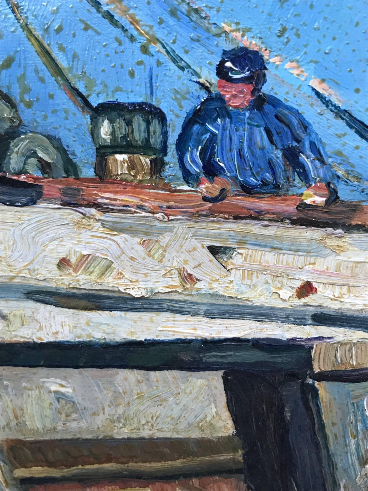Senza titolo (Cantiere navale / Costruzione di una nave) - Painting Astratto di Unknown