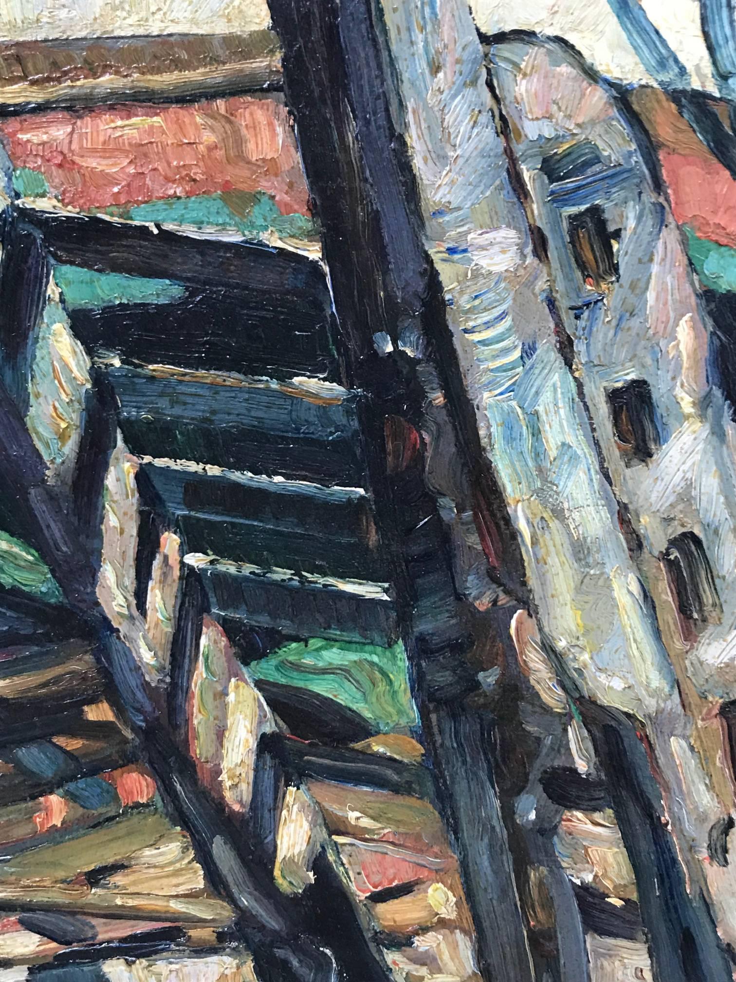 Senza titolo (Cantiere navale / Costruzione di una nave) - Landscape Painting Nero di Unknown