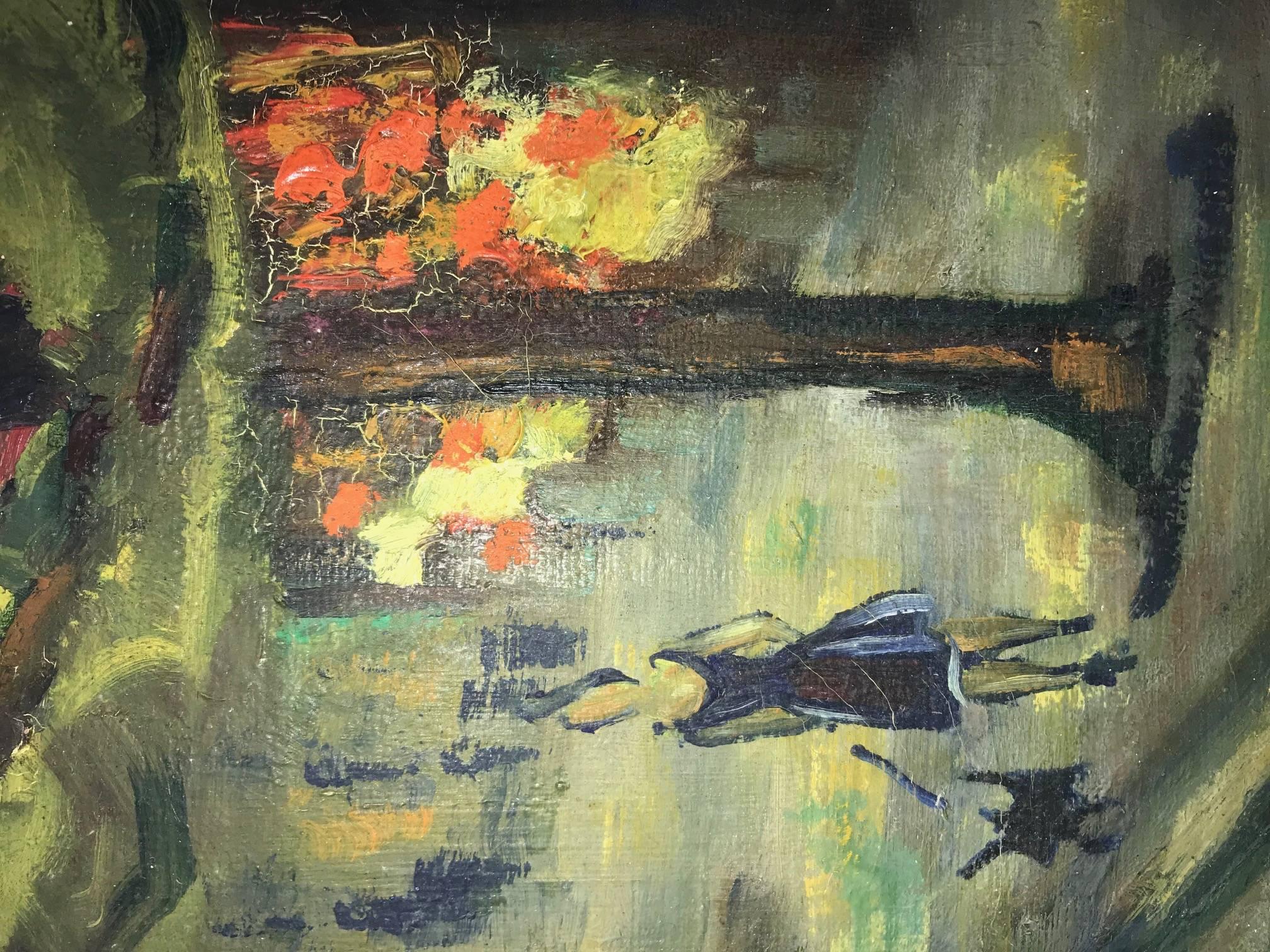 Sin título: Vista de una calle de la ciudad - Painting de Unknown