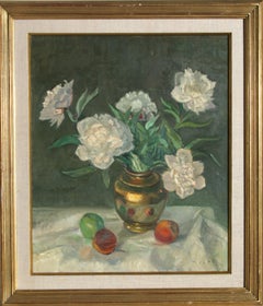 Vintage Untitled - White Flowers Still Life, Oil on Canvas by Adela Smith Lintelmann
