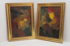 Interessante e insolito oggetto francese del 20° secolo? Dipinti ad olio ABSTRACT - UNA COPPIA