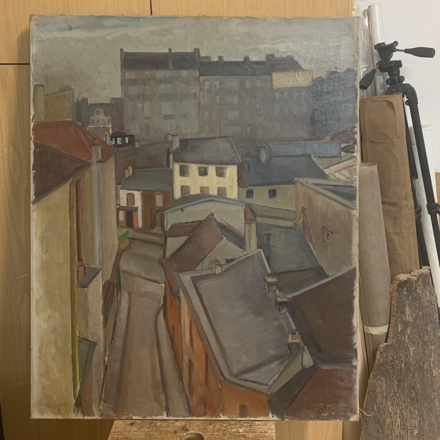 Silencio urbano entre los tejados de París, circa 1920-1930, 100 X 81 Cm - Painting de Unknown