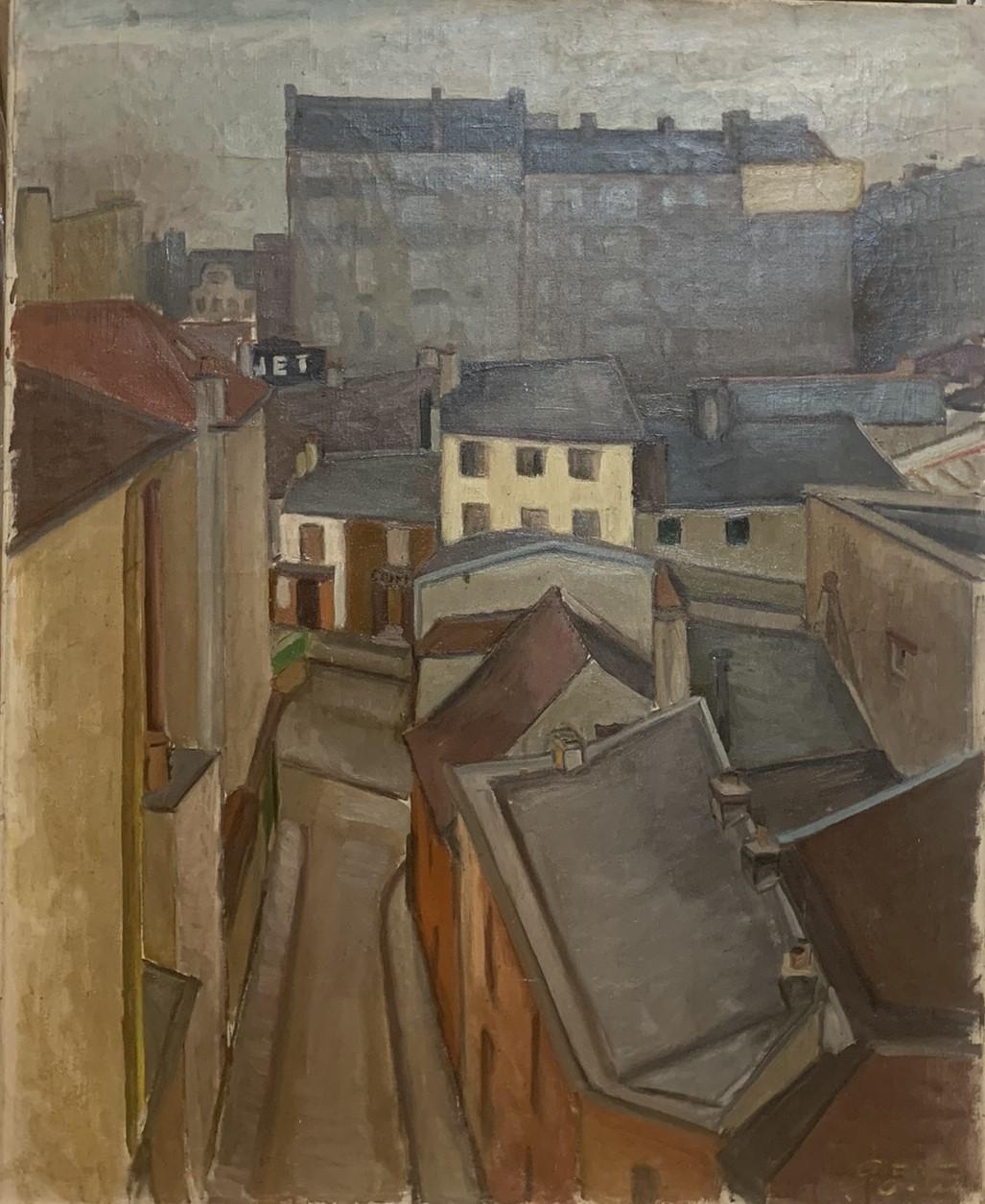 Silencio urbano entre los tejados de París, circa 1920-1930, 100 X 81 Cm - Painting Art Decó de Unknown