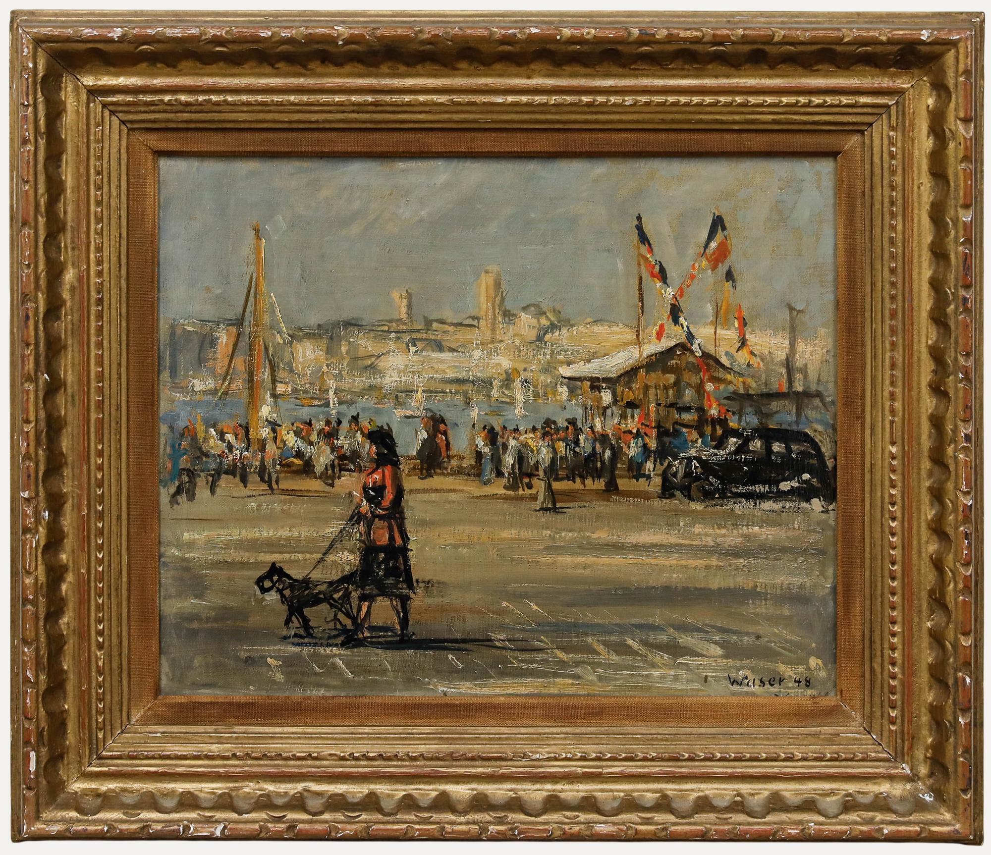 Unknown Figurative Painting - Urs Heinrich Otto Waser (1913-2008) - Framed Oil, At the Ferry Crossing