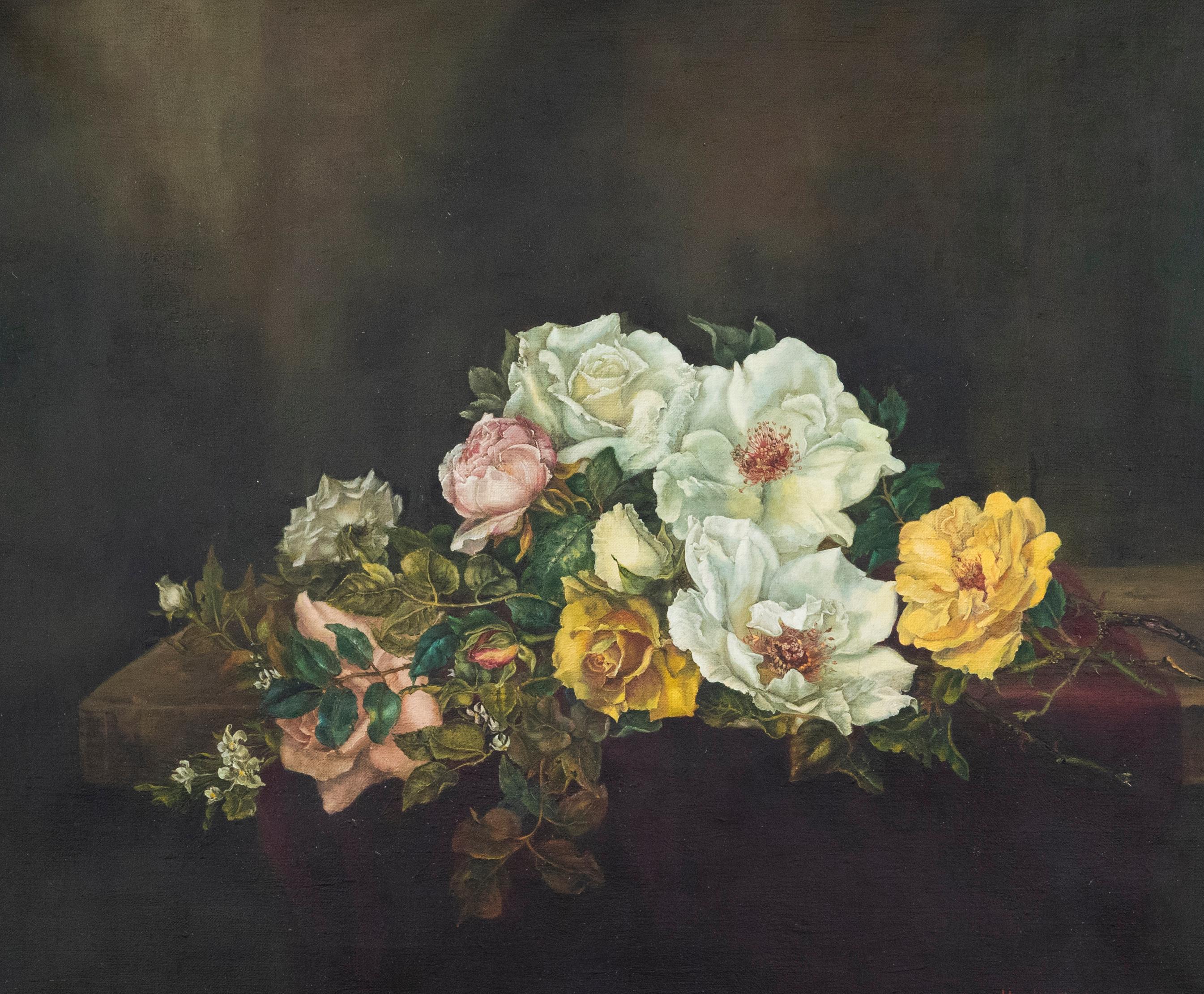 Ursula Dunlop - Olio del XX secolo incorniciato, Natura morta di rose profumate - Painting di Unknown