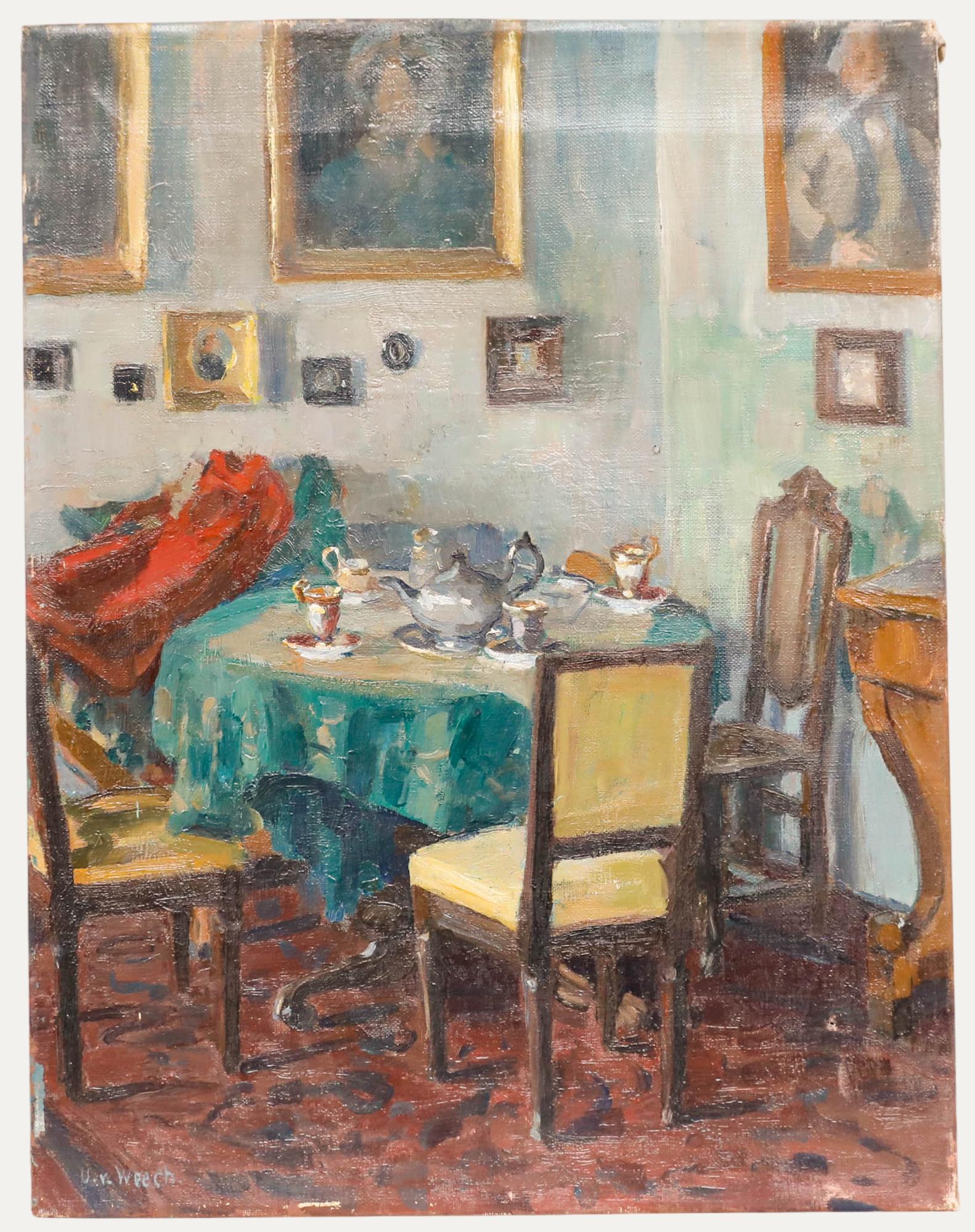 Uta von Weech (1866-1944) - Huile du début du 20e siècle, Dans la salle à manger
