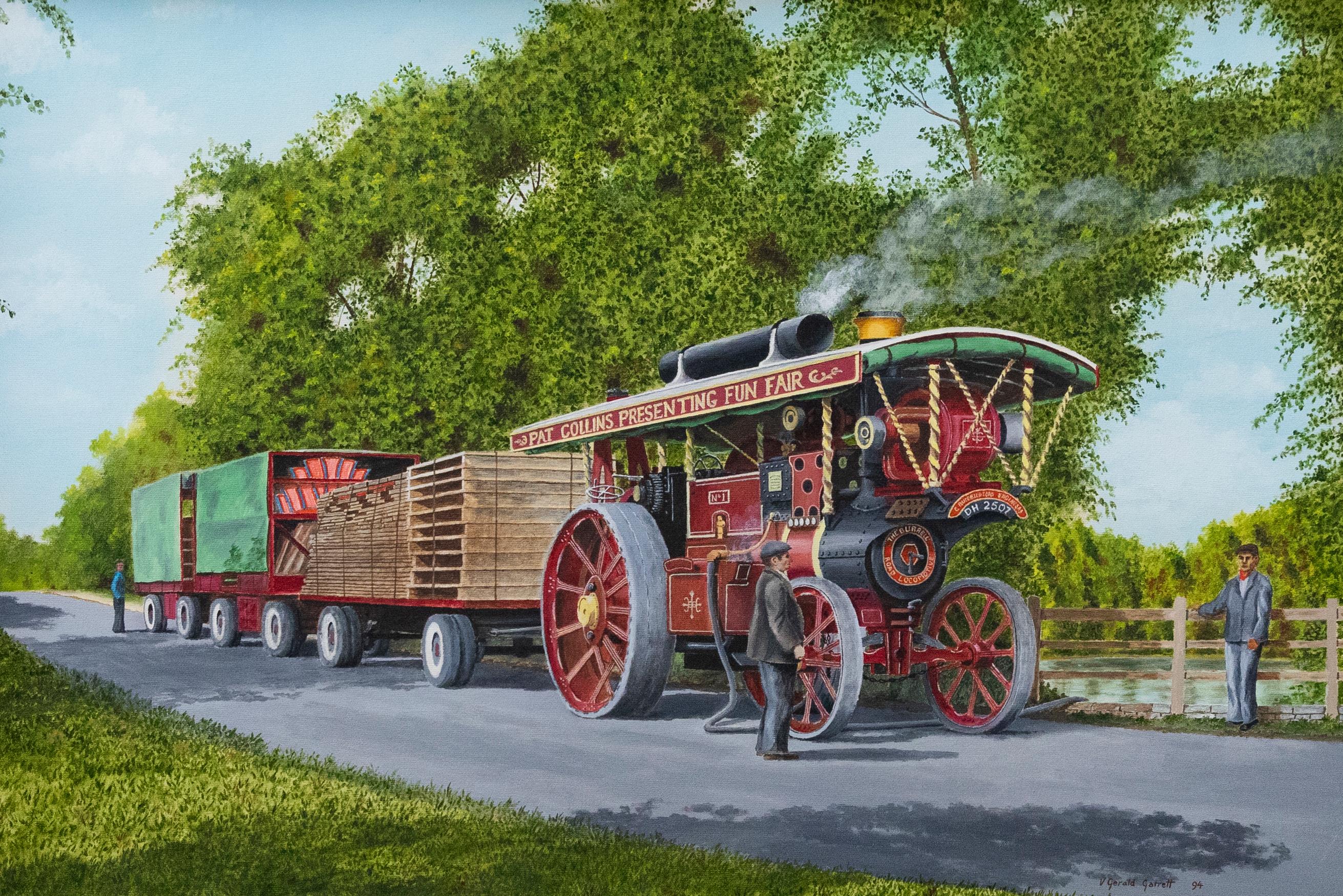 V. Gerald Garrett  - 1994 Oil, Pat Collins Steam Engine - Painting by Unknown